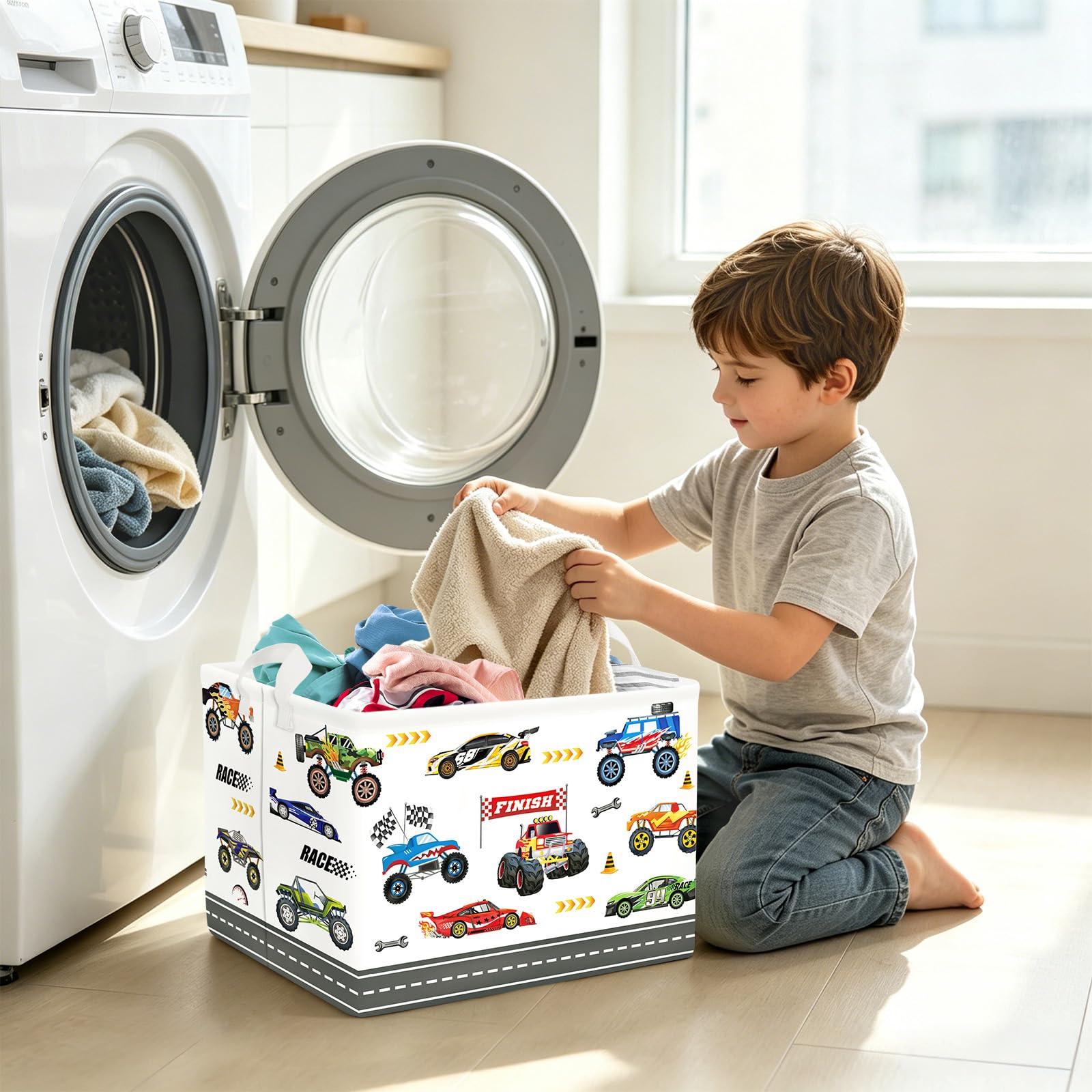 Clastyle Ceste Biancheria Bambini Auto Cestino Giocattoli Vestiti Impermeabile per Ragazzo Cestino Portaoggetti per Bagno Cameretta Bucato, Camion Mostruoso, 40x30x30 cm