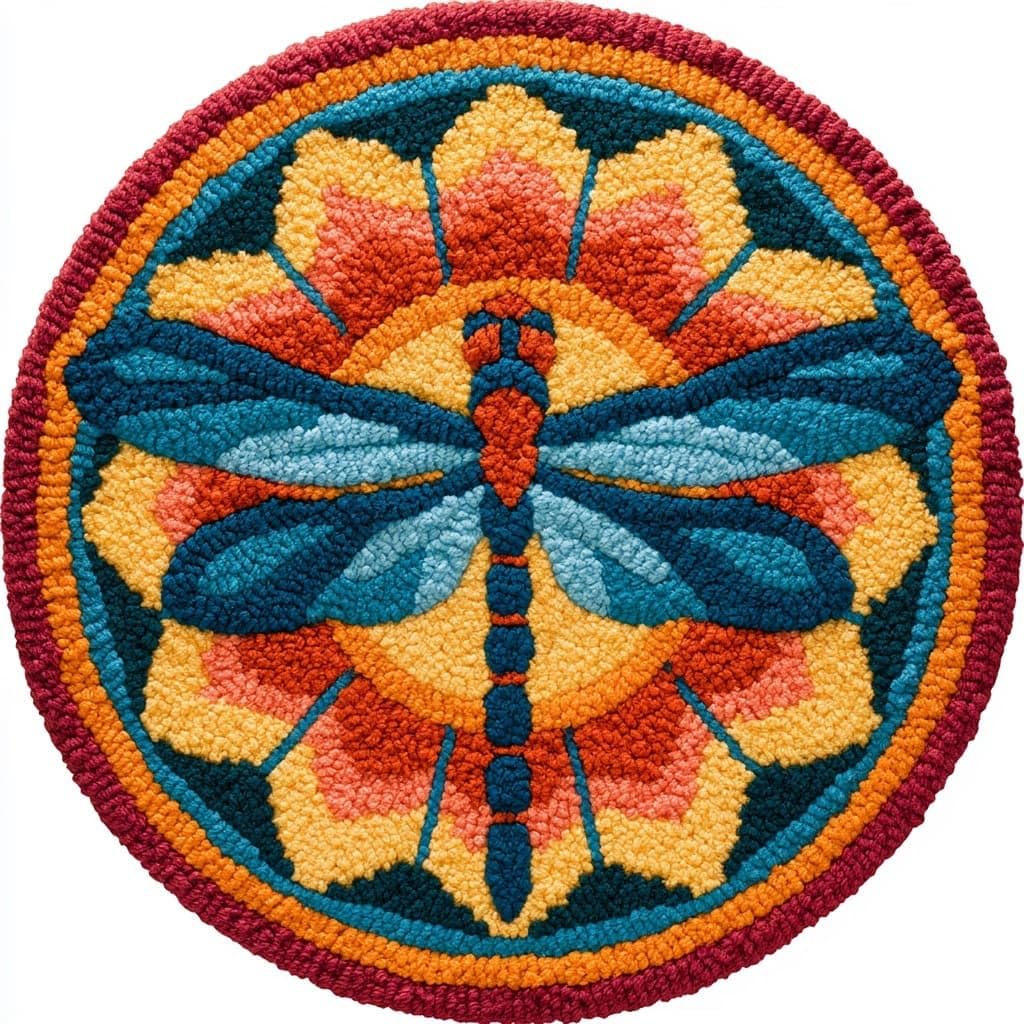 Ambattery Latch Hook Rug Kits-F Round Diy Latch Hook Rug Kits,Animal Dragonfly