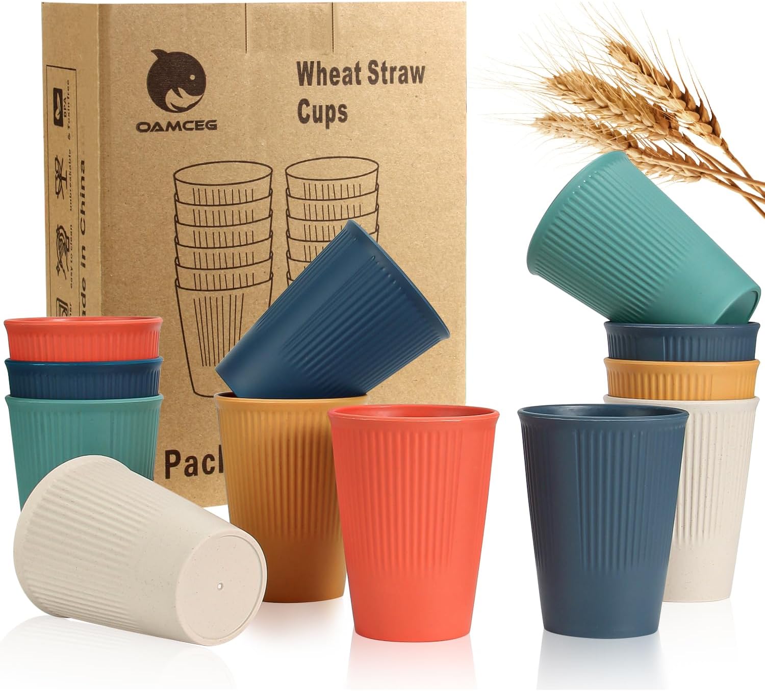 Choary Wheat Straw Cups,6 PCS Plastic Cups 12 oz Reusable