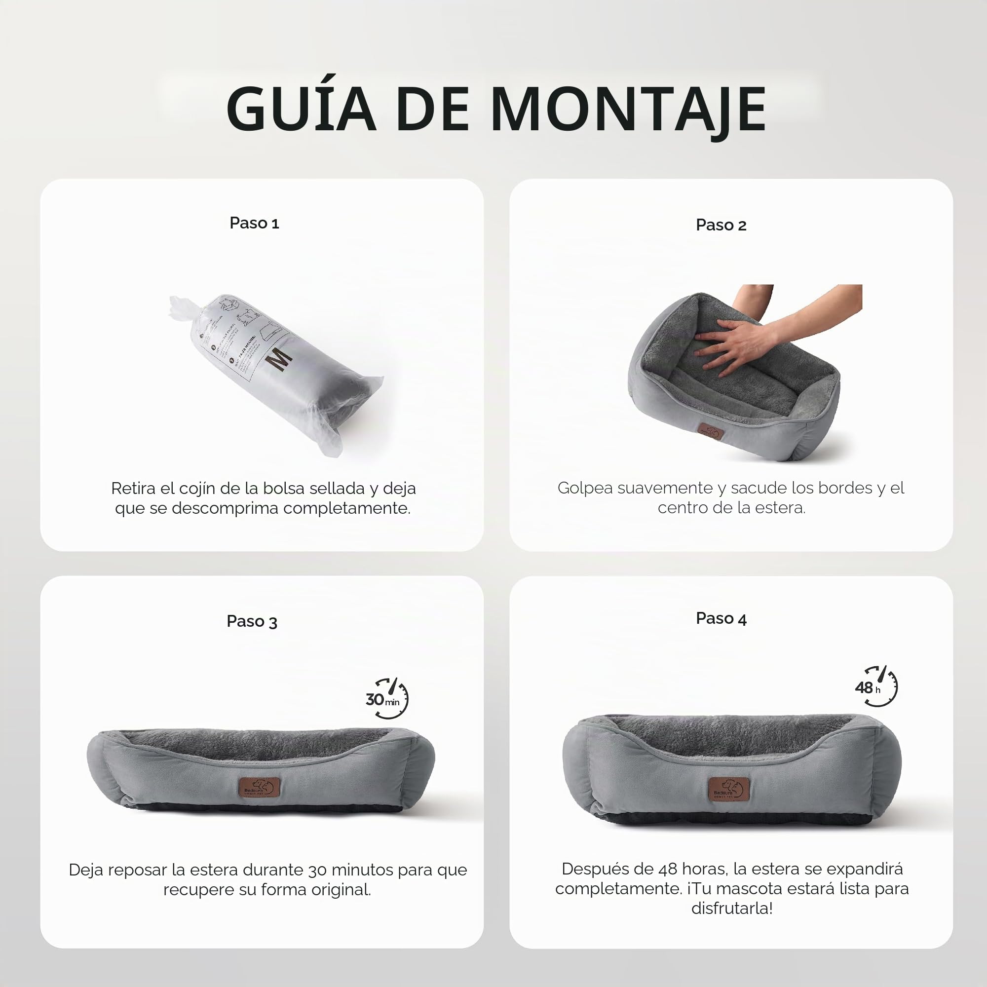 Bedsure Cama para Perros Gato Cama Rectangular Lavable, 51x41 cm | Rectangular Lavable para Perros Pequeños y Mascotas con Base Antideslizante para Gatitos y Cachorros, Gris Oscuro