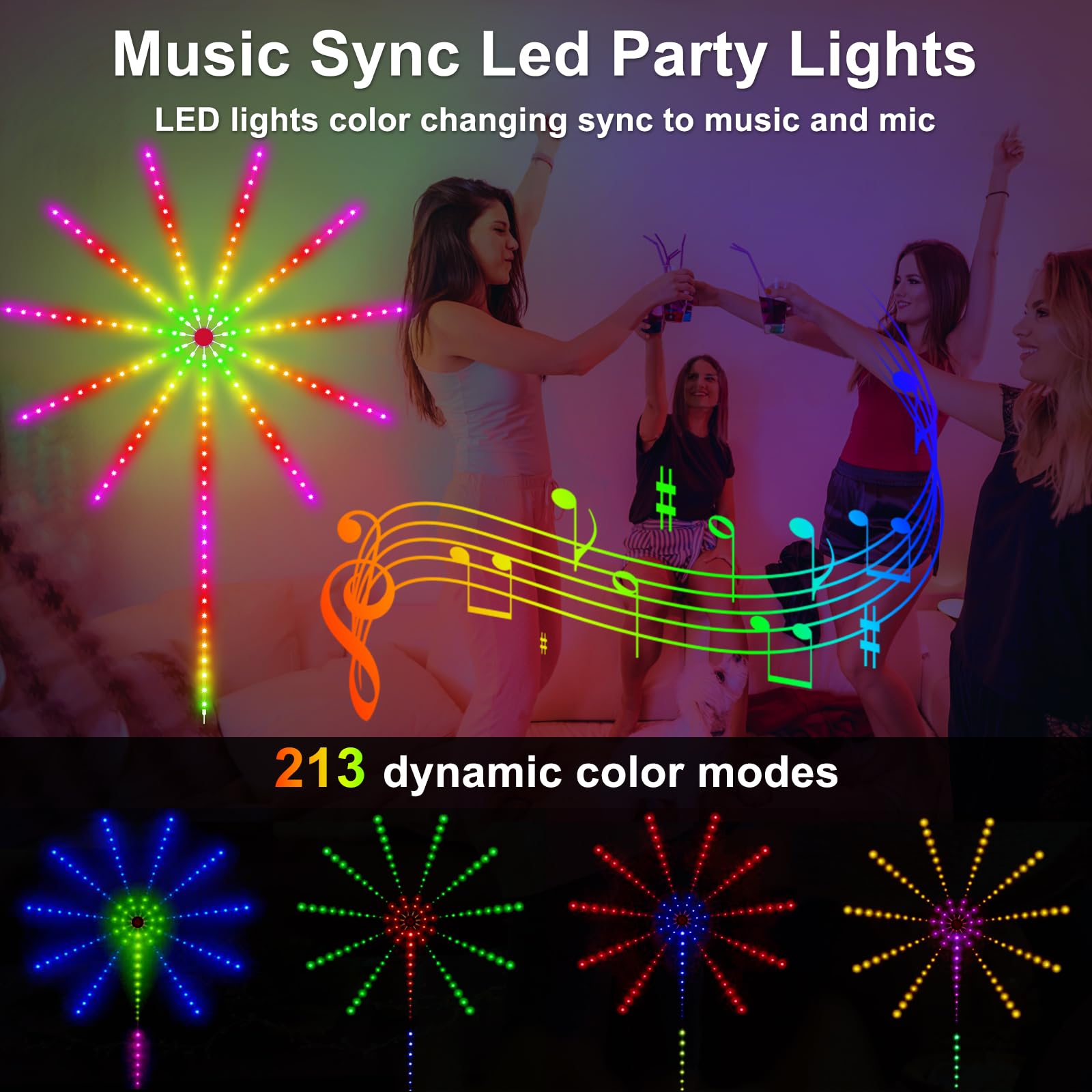 CZYJPRL Firework LED Lights, Smart RGB Dream Color LED Lights for Bedroom LED Strip Lights with Remote App Control, Color Changing Music Sound Sync Light for Bedroom,Christmas, Indoor Party