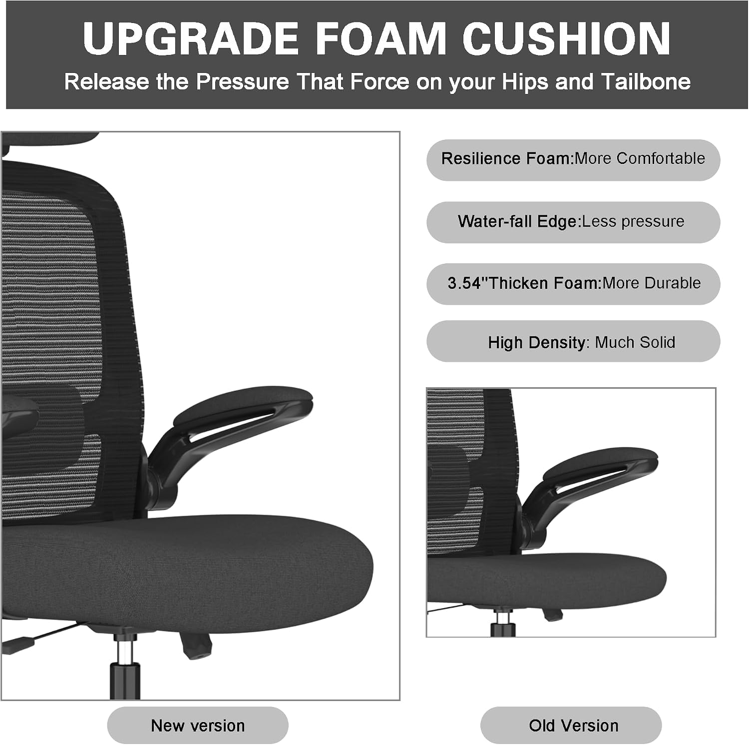 Silla de oficina, silla de escritorio ergonómica de respaldo alto con soporte lumbar ajustable y reposacabezas, con reposabrazos abatibles para tocar la guitarra, moderna, negro (marco negro)