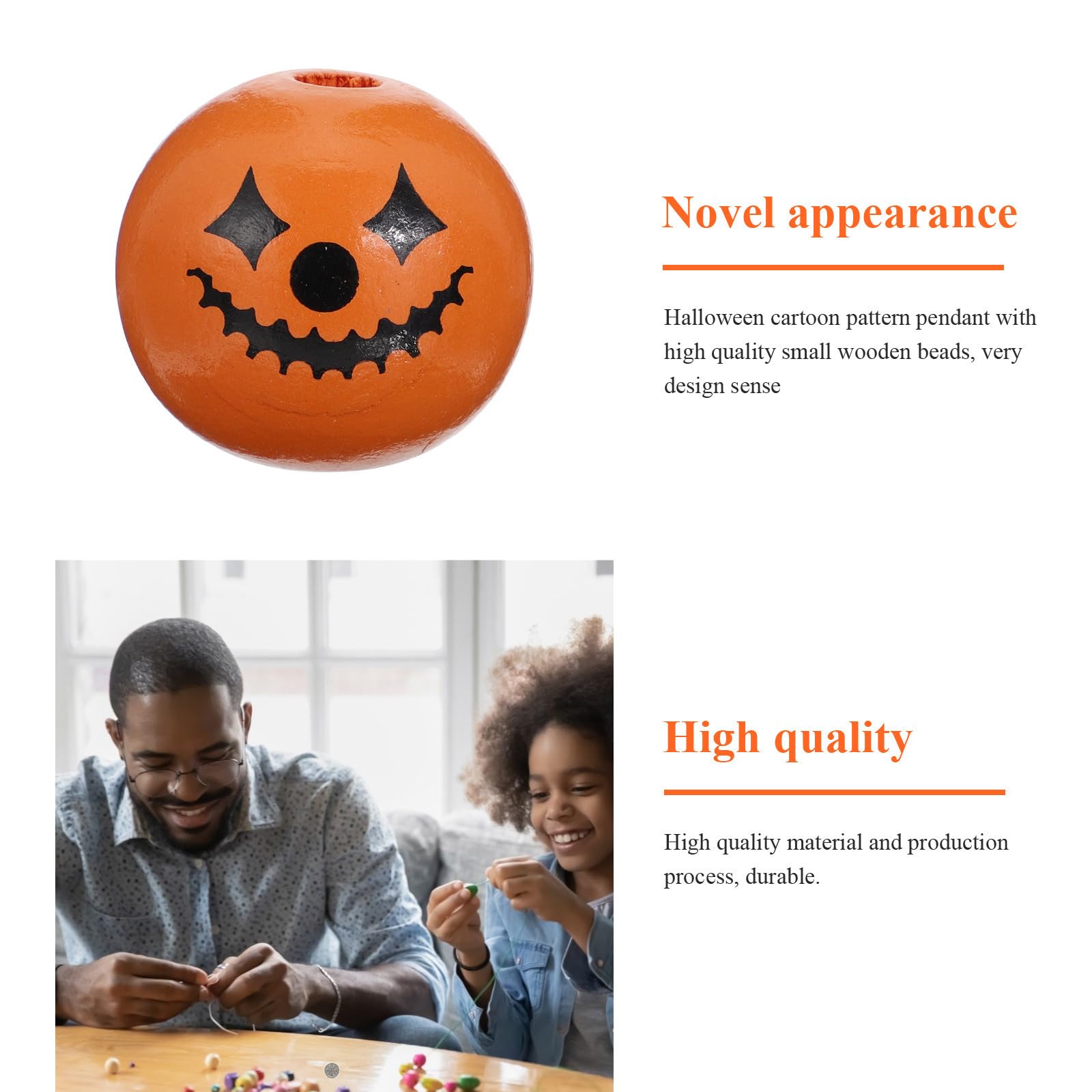 150 Piezas Cuentas Sueltas de Madera Calabaza Naranja