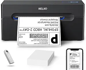 Nelko Bluetooth Thermal Shipping Label Printer, Wireless 4x6 Shipping Label Printer for Small Business, Support Android, iPhone and Windows, Widely Used for Amazon, Ebay, Shopify, Etsy, USPS