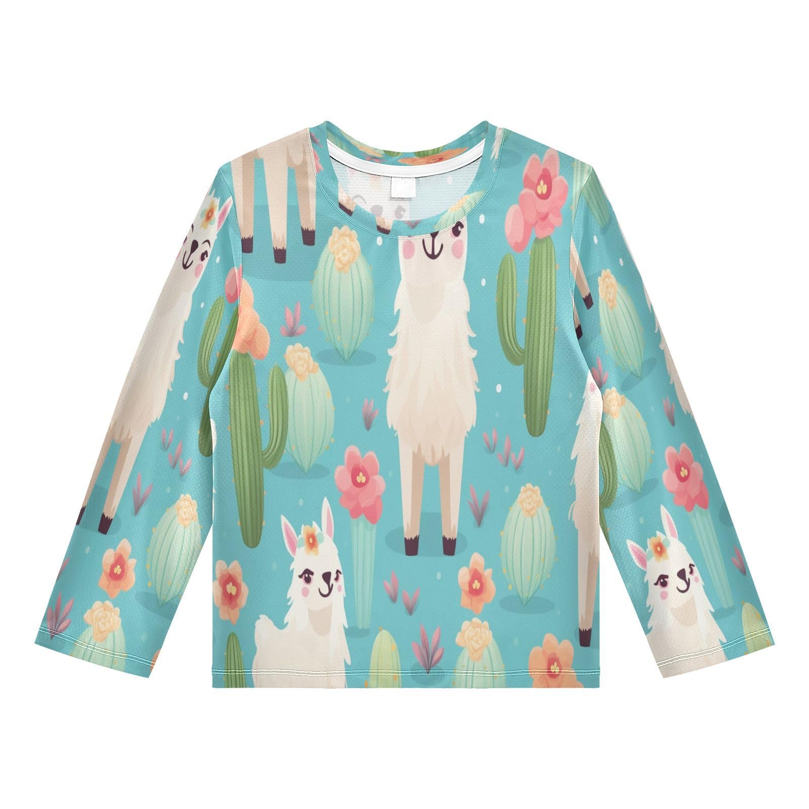 Boys Rash Guard Swim Shirt Long Sleeve UPF+ 50 Sun Shirts Quick Dry Shirt Cactus Alpaca for Toddler Kids