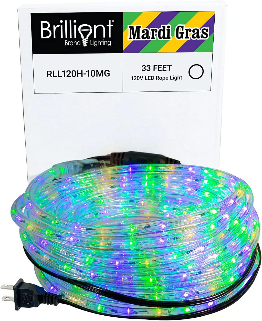Purple, Green, and Gold LED Rope Light - Mardi Gras Lights - 120 Volt - 36 Feet