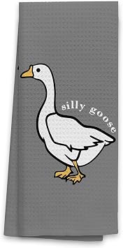 TNUW Silly Goose Soft and Absorbent Kitchen Towels, Christian Dish Towels 16"24", Funny Goose Gifts Dark Grey