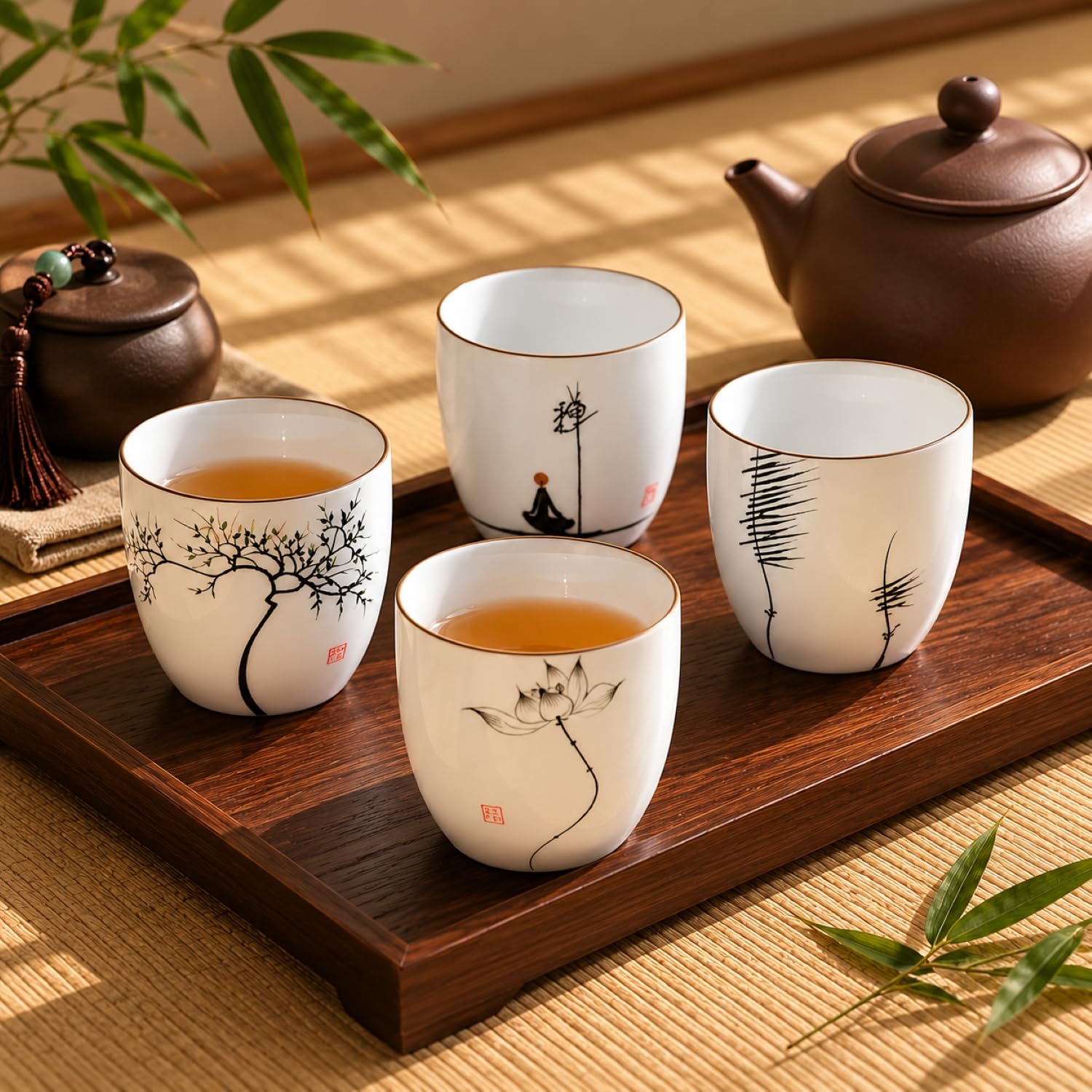 I-MART 4 szt. chińskich ceramicznych filiżanek do herbaty kung fu, zestaw filiżanek do herbaty, 140 ml