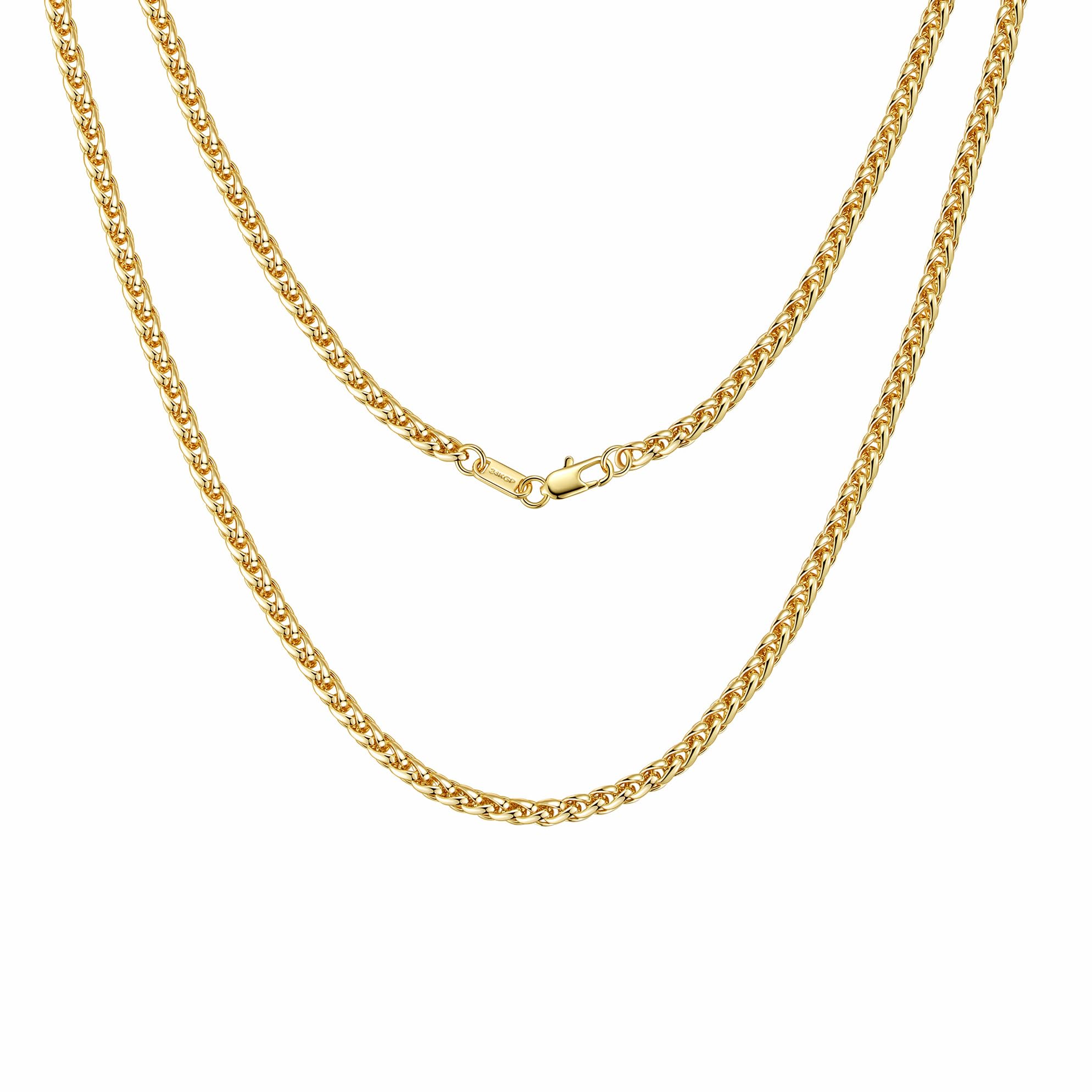 DJADEE Chaîne torsadée en or plaqué or 24 carats, imperméable, hypoallergénique, 3, 4, 5 mm, poli miroir