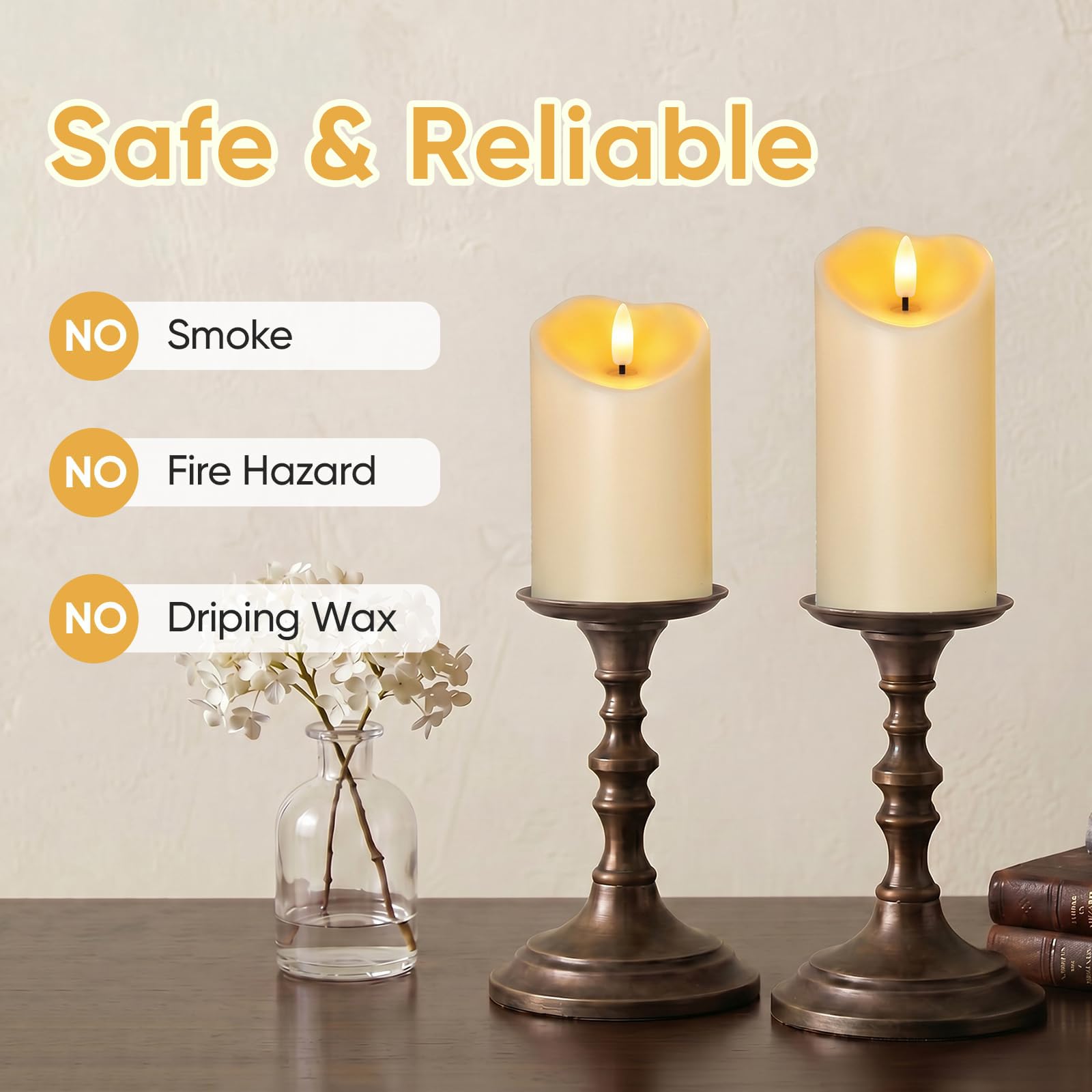 AMAGIC Lot de 5 bougies LED sans flamme étanches à piles avec télécommande et minuterie, pour décoration d'intérieur, ivoire foncé