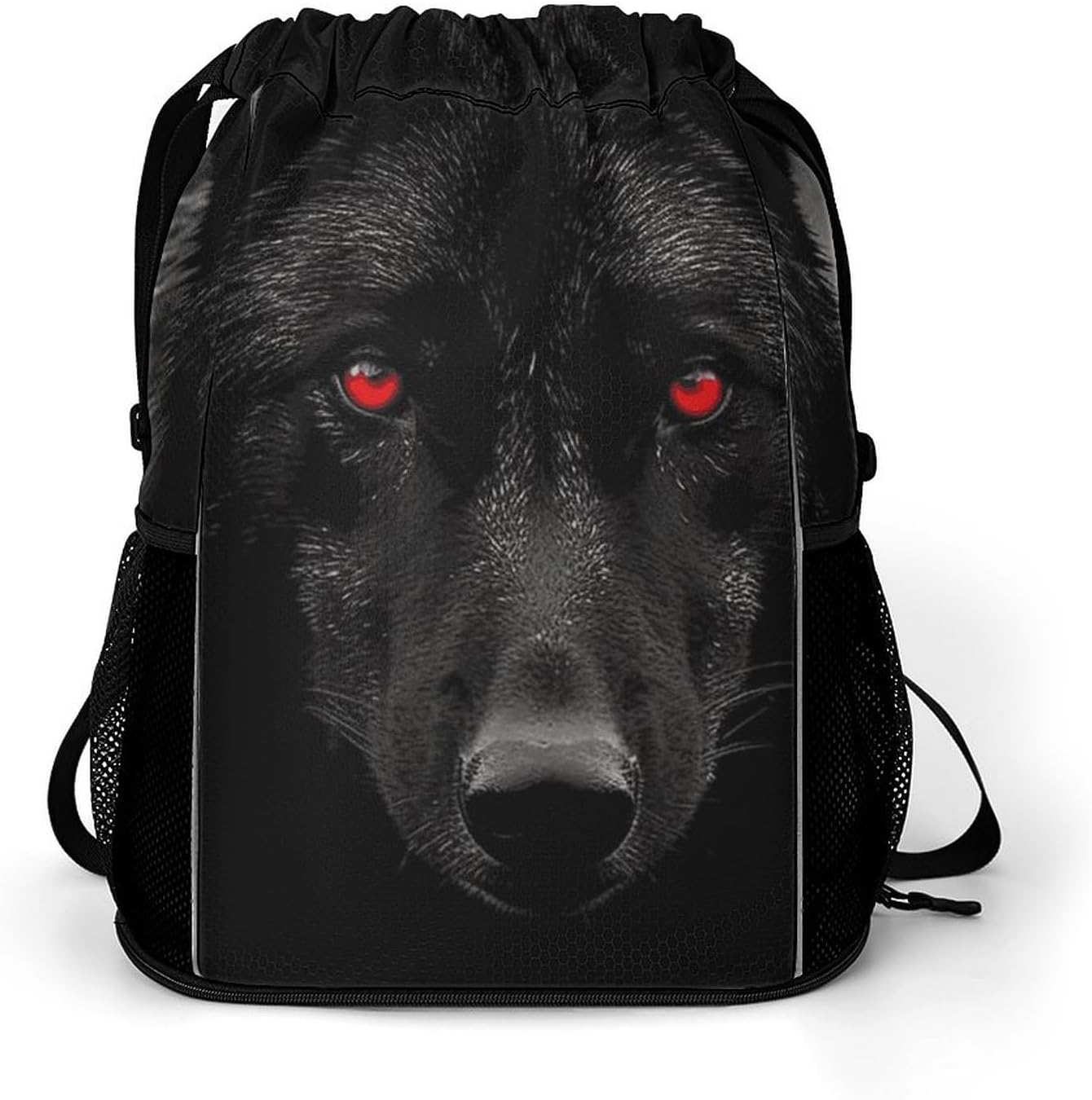Fitness Drawstring Backpack Waterproof Gym Bag Black Red Eyed Wolf Lightweight Dry And Wet Separation Swim Bag