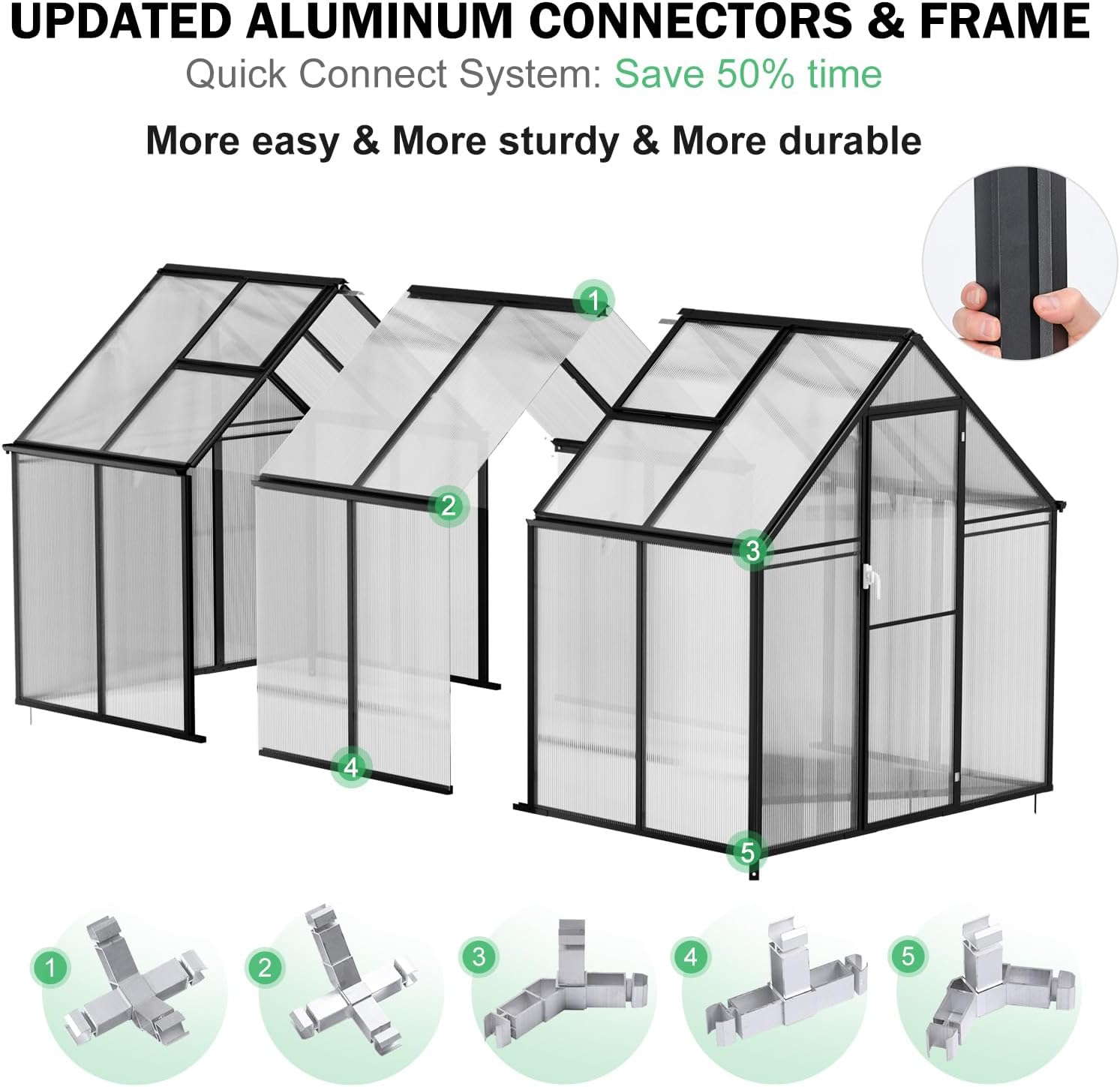 12x6x6 FT Polycarbonate Greenhouse for Outdoors, Heavy Duty Green House Kit with Vents Door, Walk in Green Houses for Backyard Outside Garden