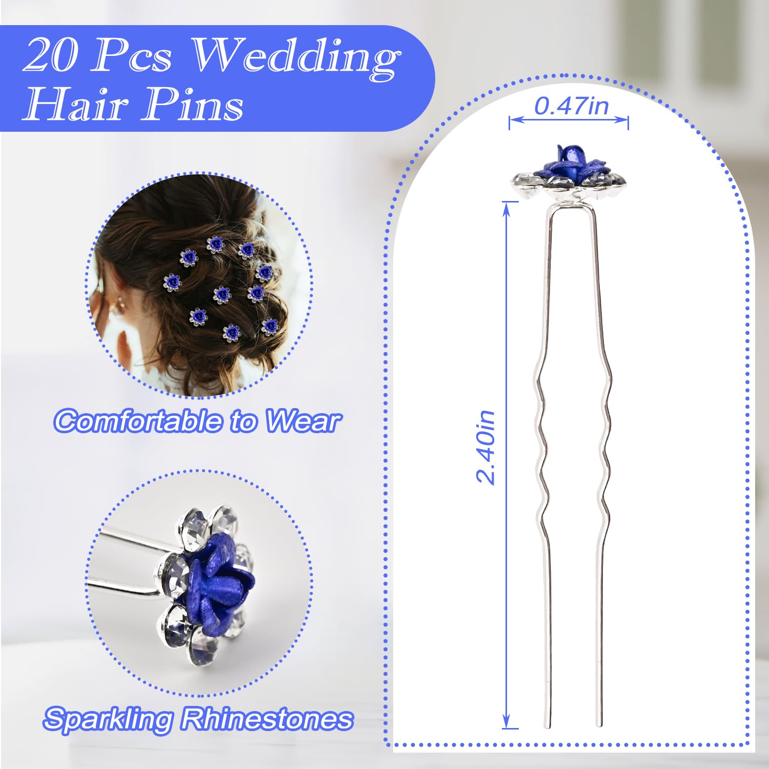 20 Pcs Rhinestone Flower Hair Pins - Image 2