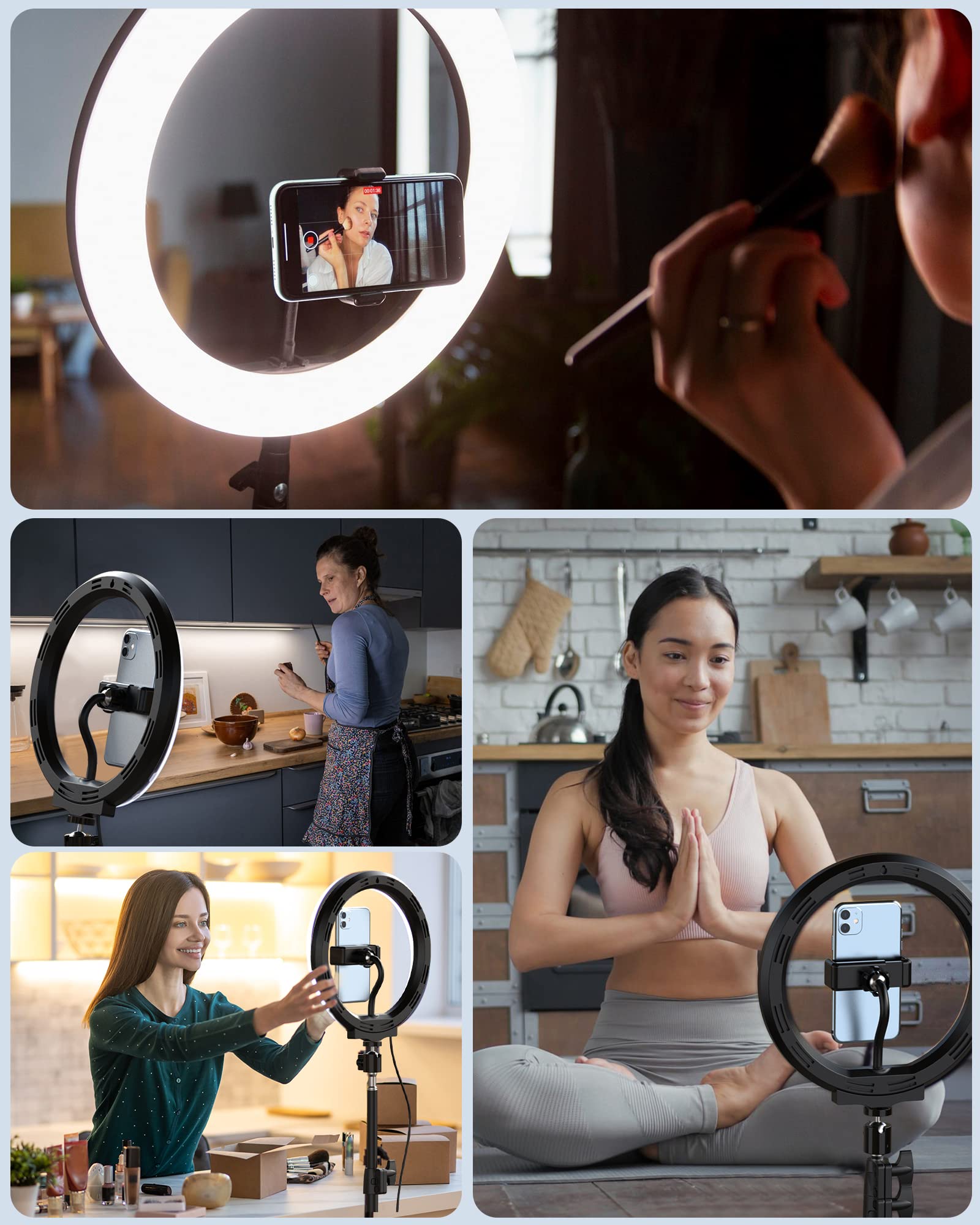 QIUOIO Ring Light con Treppiede Alto, 35 Modalità RGB, 3 Effetti Luce, 10 Luminosità Regolabile, per Smartphone Shooting