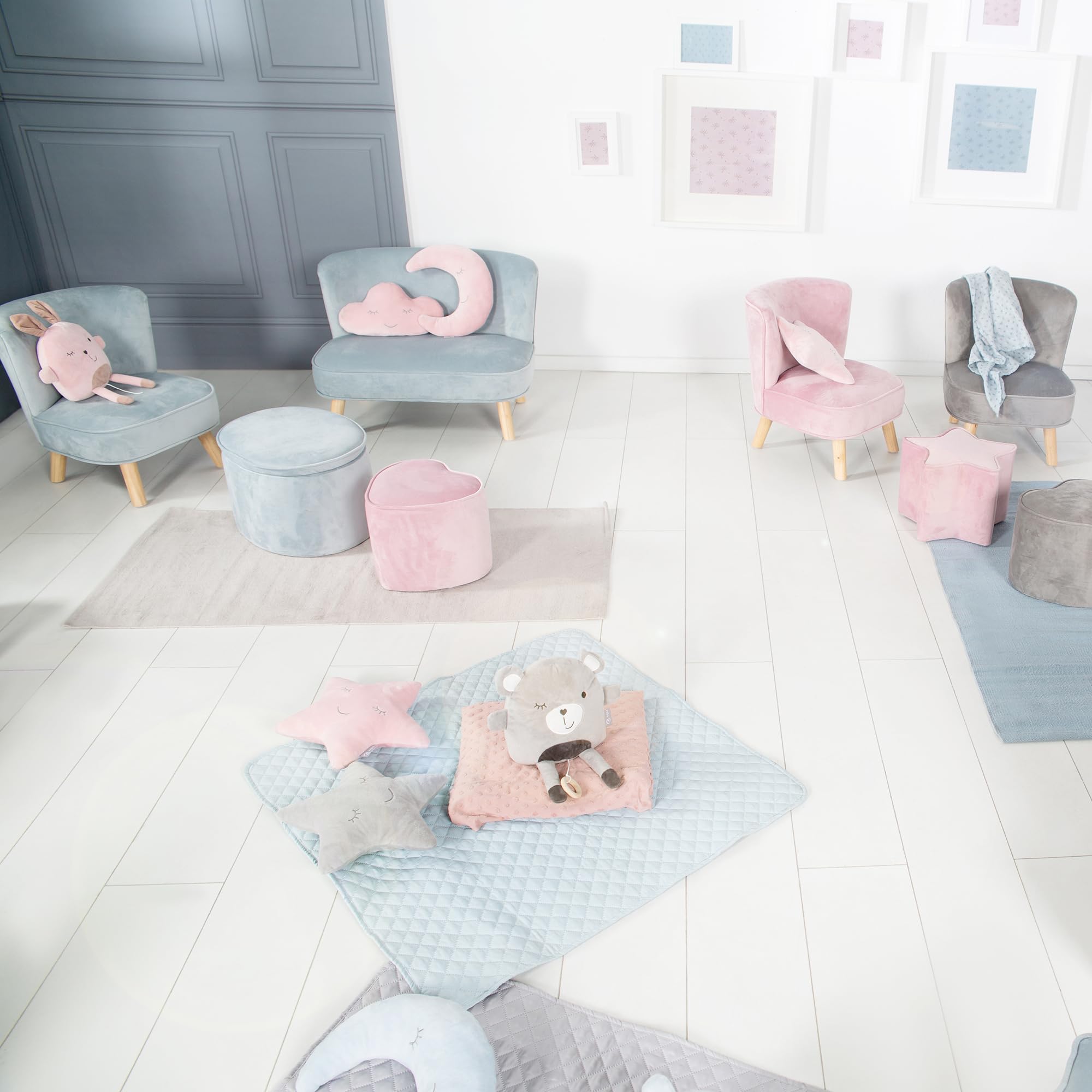 roba Pouf Coeur en Velours pour Chambre Enfant "Lil Sofa" - Tabouret Doux et Confortable - Rose