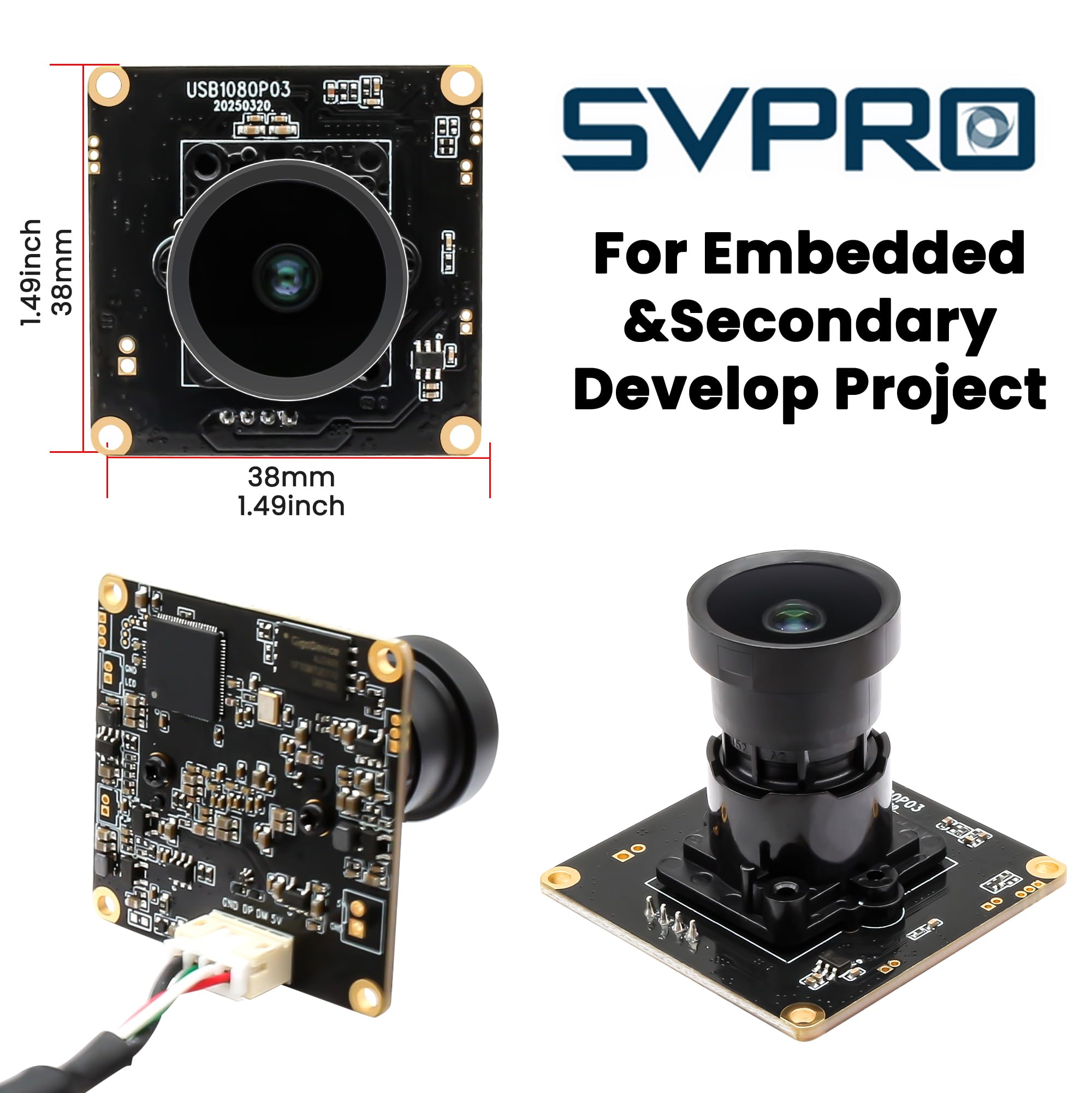 Svpro Module de caméra USB 1080P Starlight 0,0001 Lux F1.6 Grand angle 110° sans distorsion Plug & Play