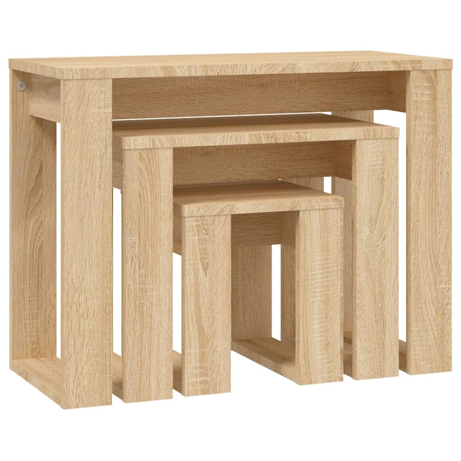 Brokky Mesas apilables 3 pzas Madera contrachapada Color Roble Sonoma Juego De 3 Mesas Auxiliares Anidadas