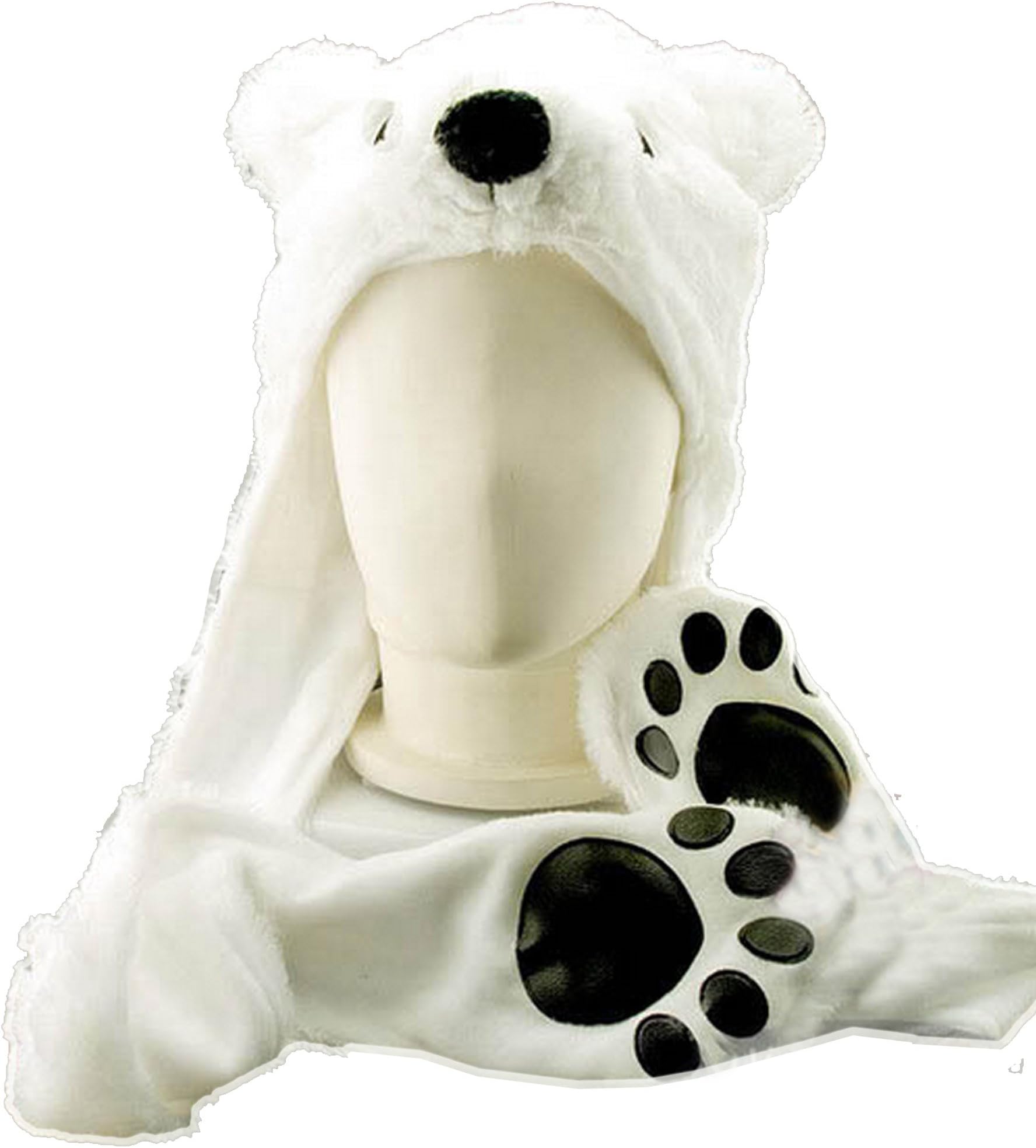 Costume Polar Bear Plush Hat with Mittens Paw Prints by HatButik