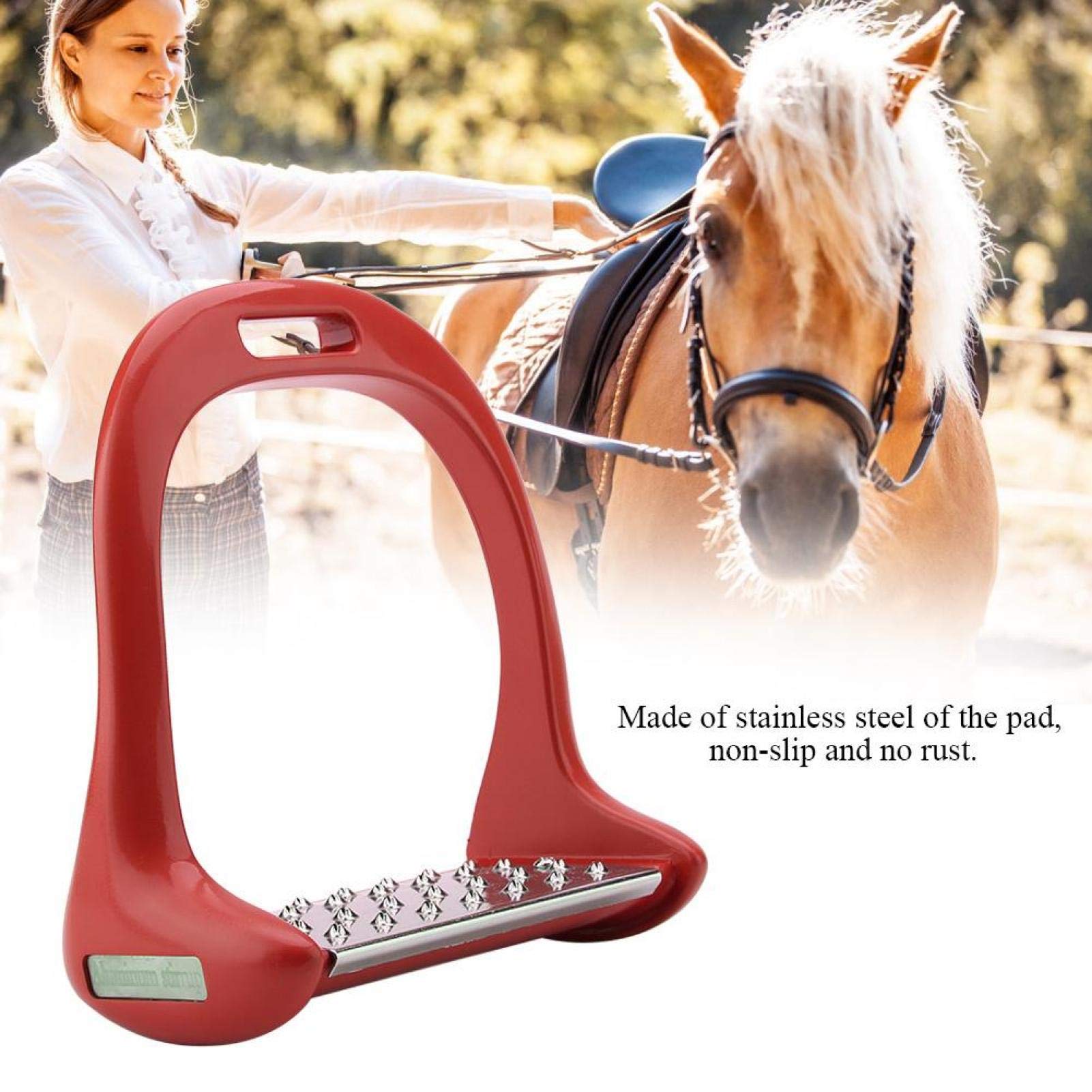 Estribo para Montar a Caballo, Almohadilla Antideslizante de Acero Inoxidable, sillín de Aluminio Ecuestre con Pintura (Rojo)