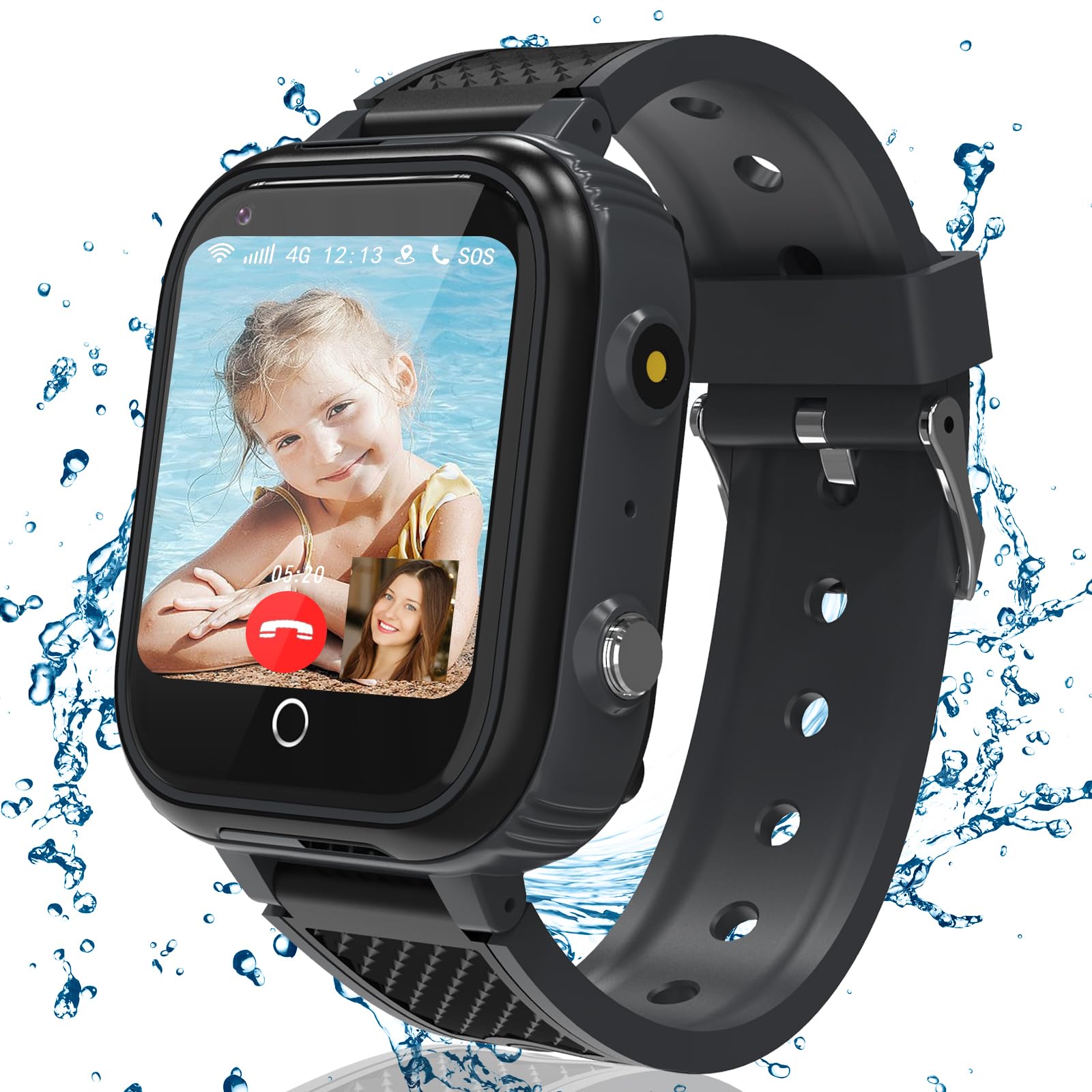 Reloj Inteligente Niño 4G, Reloj GPS Niños Localizador y Llamadas, Smartwatch Niños con WiFi Videollamada Chat Familiar SOS IP68 Clase Modo Juegos Cámara Despertador, Regalos para Niñas Niños