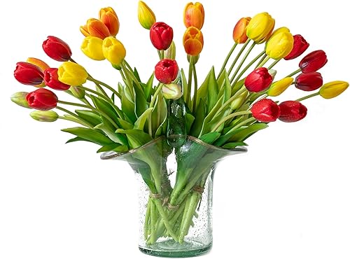 Miniatura 16 de 15 flores de tulipanes artificiales, ramo de látex de tacto real, tulipanes falsos para oficina, boda, fiesta, hogar, cocina, jardín