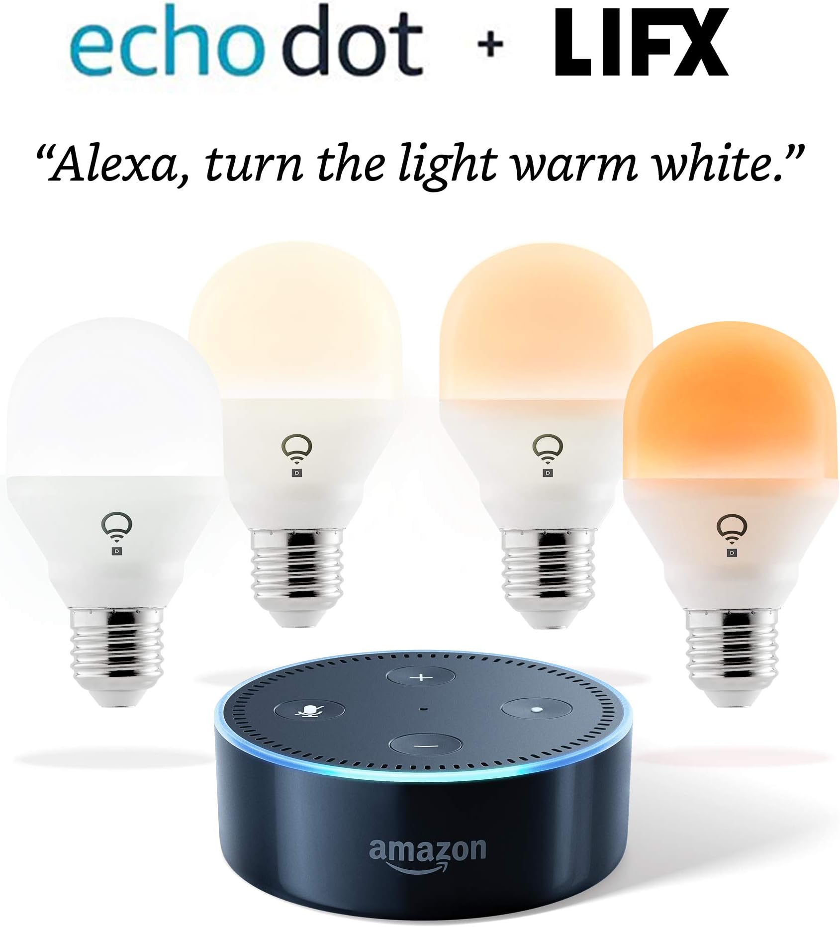 LIFX Mini Day & Dusk Bulbs (A19) 4 Pack + Echo Dot - Black