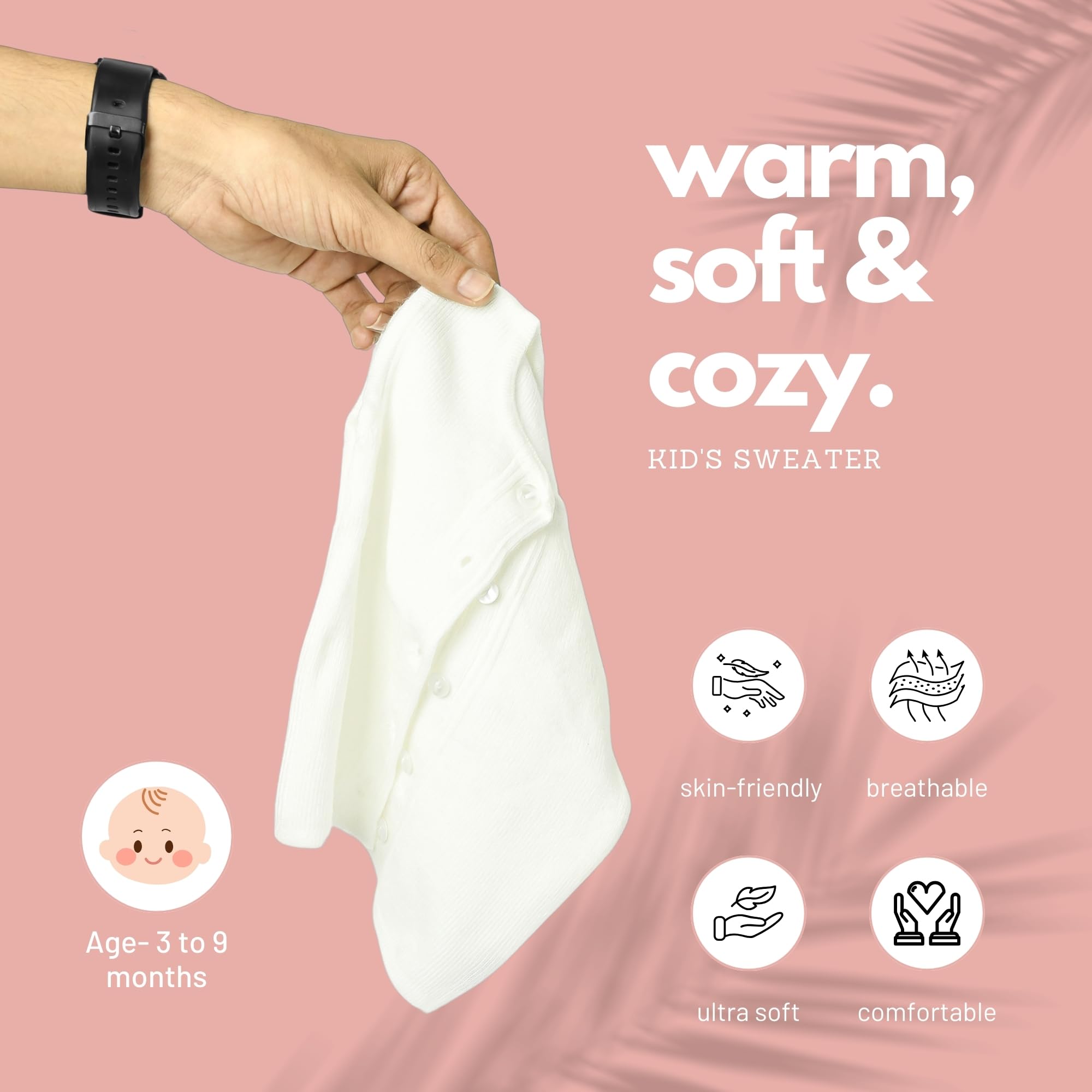 THE LITTLE LOOKERS Front Open Half Sleeves Sweaters/Inner/Bandi/Wollen Vest for New Born Babies/Infants(0-3 Months) (Black & White) - Image 4 thumbnail