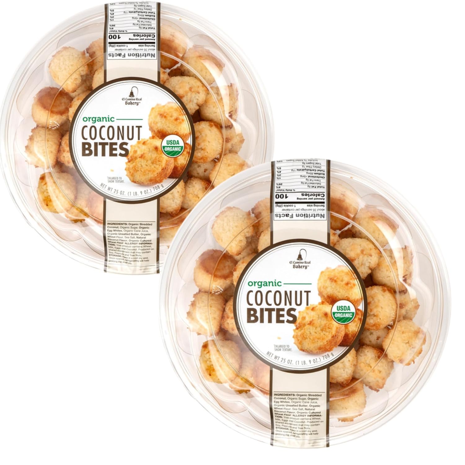 El Camino Real Bakery Organic Coconut Bites, Soft & Chewy Coconut Snack, Certified Organic, Sweet Treat, 25 oz Bags (2 Pack), 50 oz Total