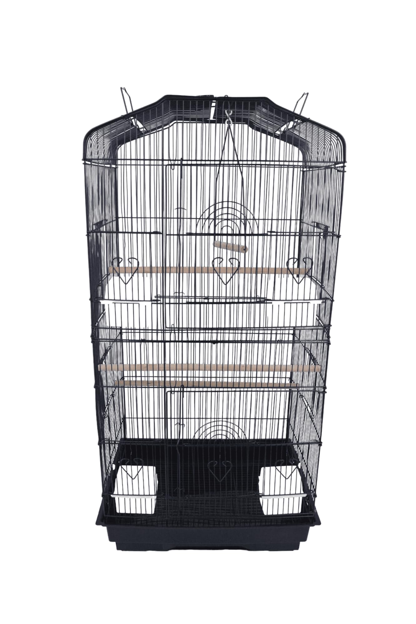 Pet's Solution - Gabbia per Uccellini Accessoriata con Tetto Apribile, 4 Mangiatoie, 3 Posatoi, 1 Trespolo Esterno, 1 Altalena, Vassoio Estraibile e Varie Aperture - 47x36x102h cm (NERO)