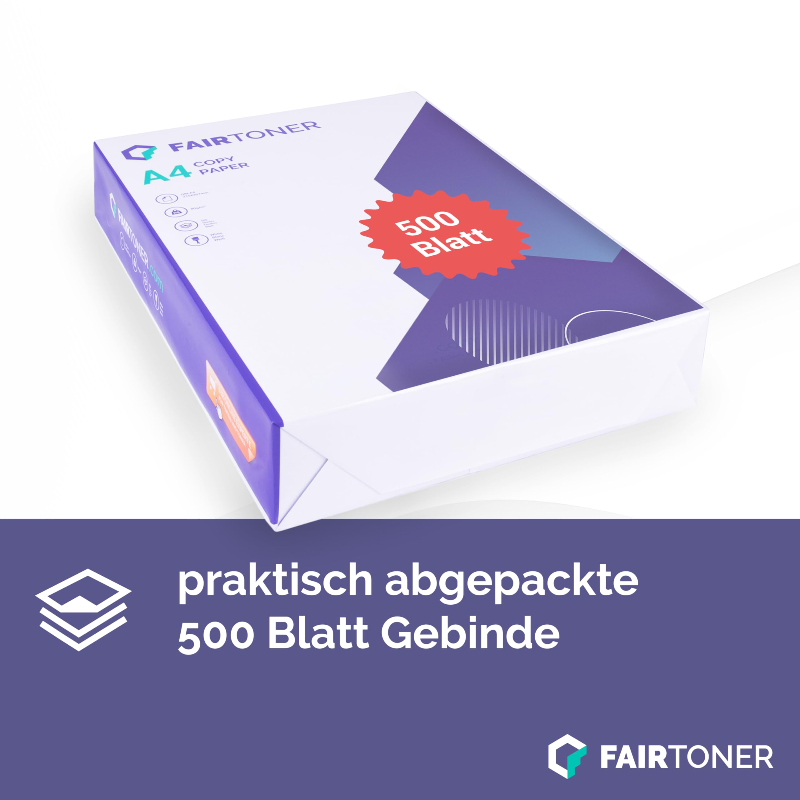 FairToner Kopierpapier DIN-A4 80g, Weiß, 25.000 Blatt (50er Pack) | 50 x 500 Blatt, Universal Druckerpapier