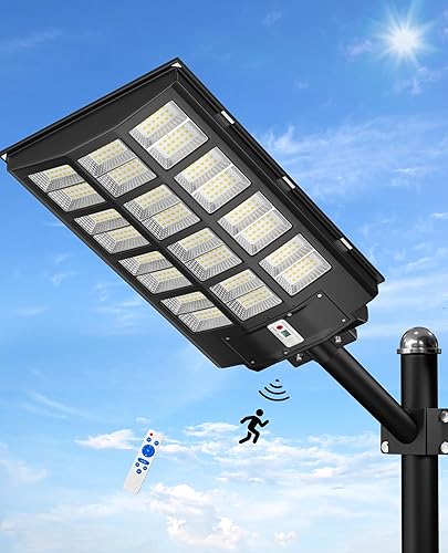 Miniatura 1 de JAYNLT Y-8000W - Luces solares de calle para exteriores, 6500K luces de estacionamiento comercial del atardecer al amanecer, lámparas de inundación