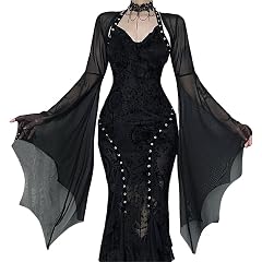 Sup-Coente Women Fairy Sheer Mesh Crop Shrug Top - Goth Bell Bat Long Sleeve Bolero for Formal Evening