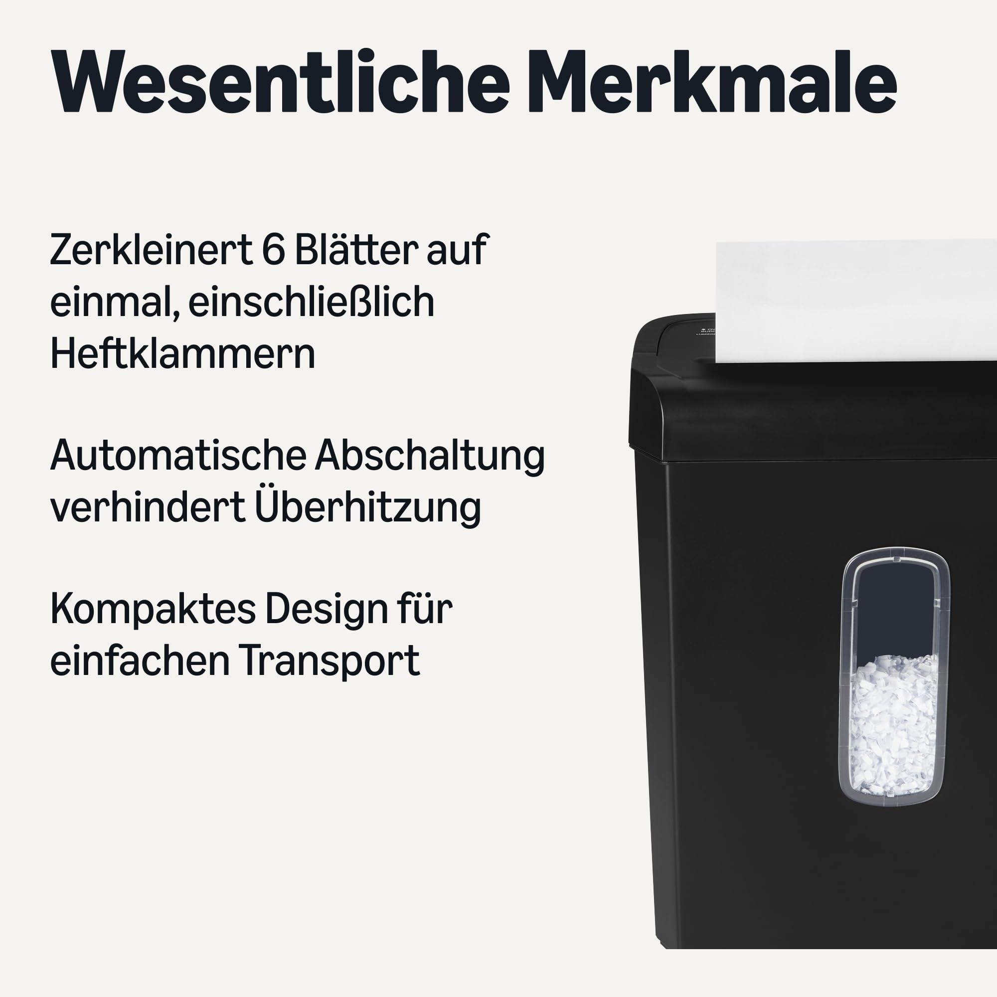Amazon Basics 6-Blatt-Papierschredder mit Kreuzschnitt und Kreditkartenschredder, 14 l, schwarz