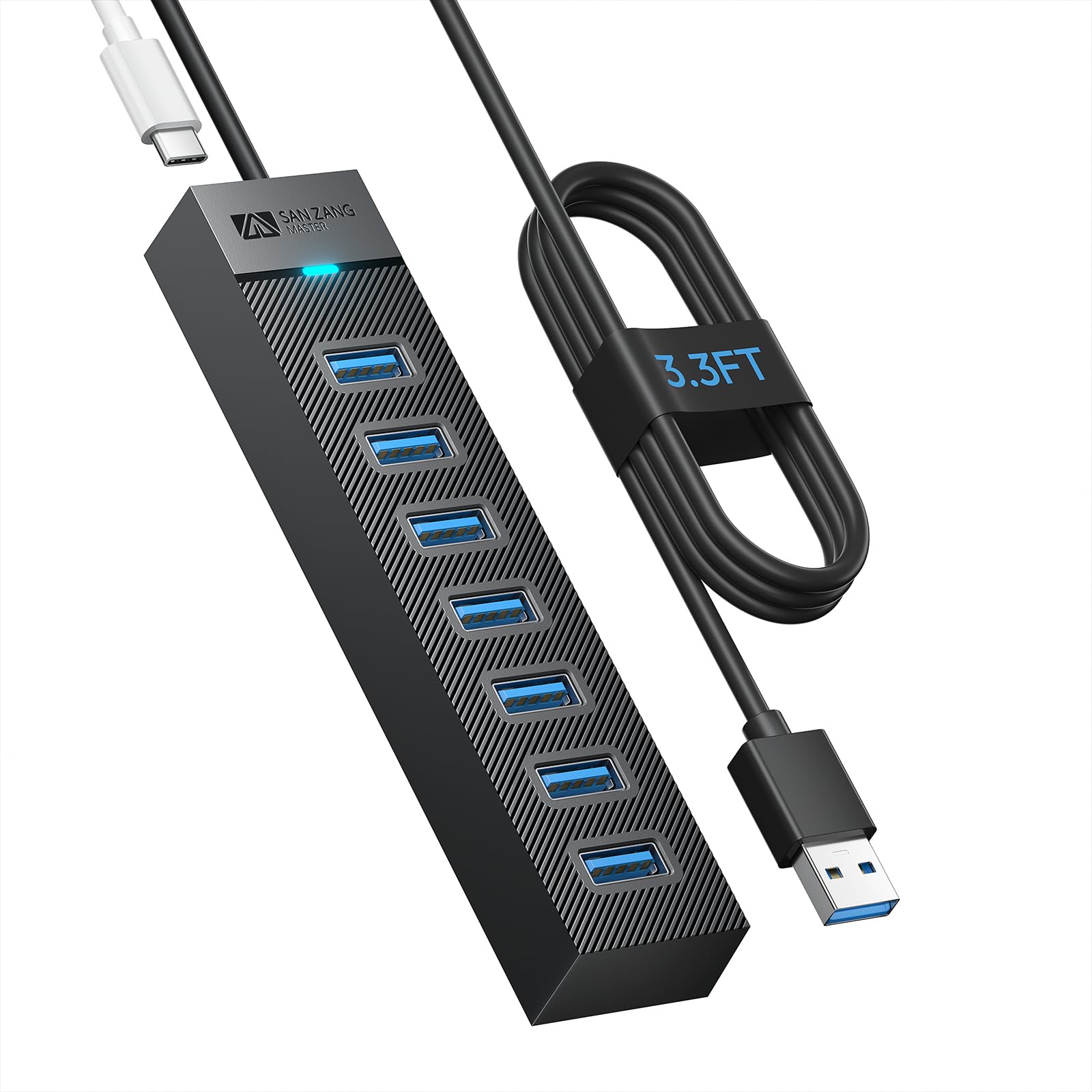 7-portowy hub USB 3.2 Gen1, koncentrator USB 3.0 z kablem 100 cm i portem zasilania 5 V/3A, koncentrator danych USB Hub USB do laptopa, MacBooka Pro/Mini,Surface Pro, mobilnego dysku twardego itp
