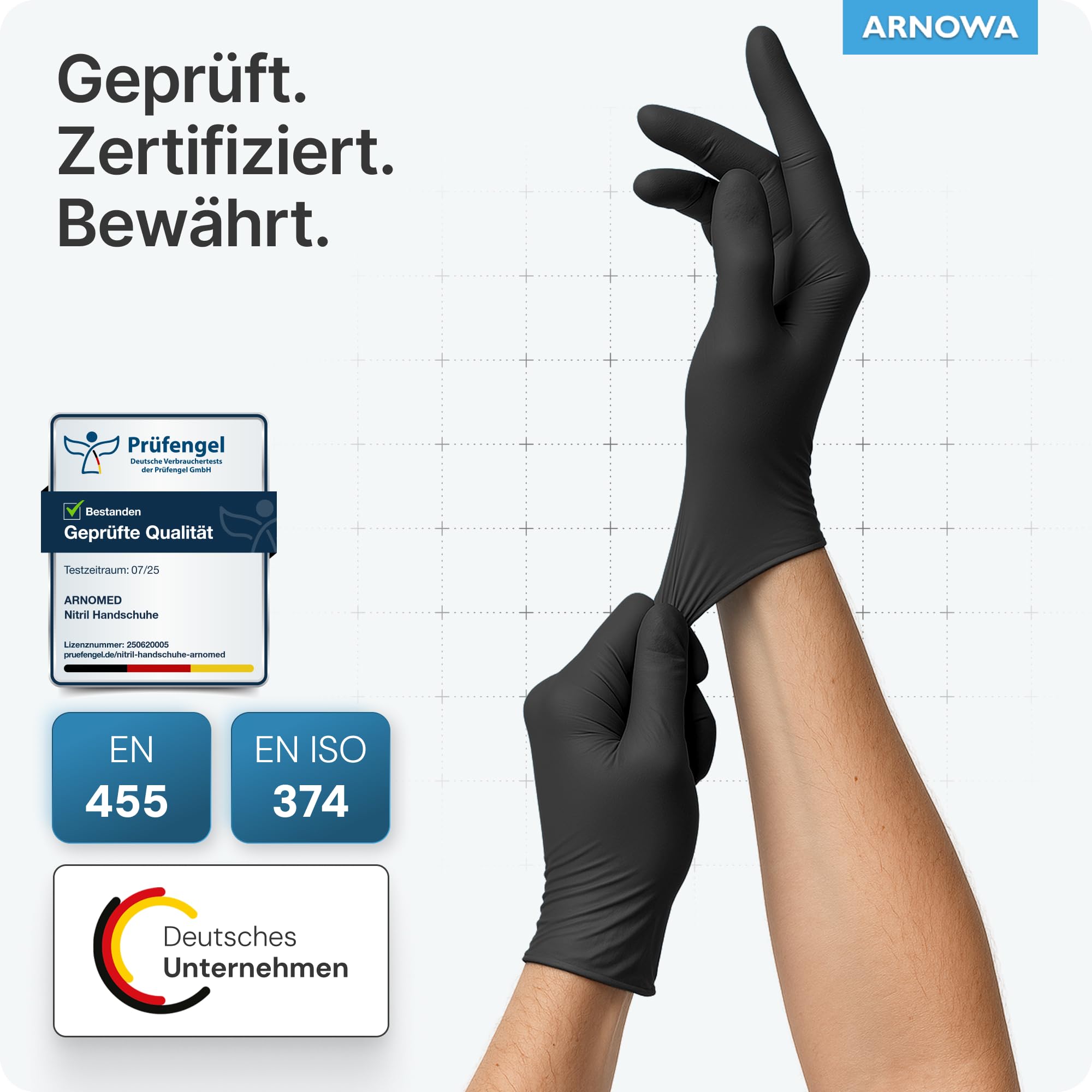 1000x ARNOMED® Einweghandschuhe Schwarz, Nitril Handschuhe M | Einmalhandschuhe, Nitrilhandschuhe puderfrei, Gummihandschuhe, Schutzhandschuhe, Handschuhe Nitril in XS, S, M, L, XL, XXL
