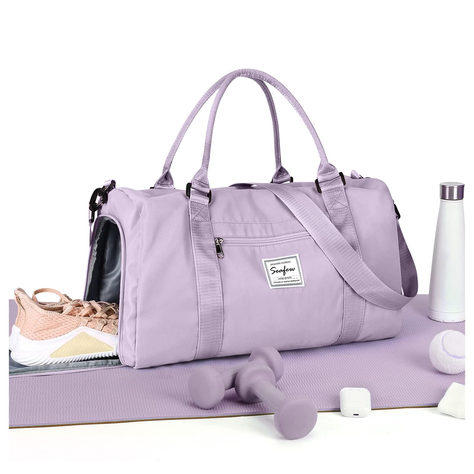 HYC00 Borsone Palestra Donna Uomo con Scomparto Scarpe Borsone da Viaggio Sportivo Borse da Palestra Grande per Donna Borsa Piscina Fitness Borsa per Ospedale Weekend Duffel Bag per Yoga Sport,Viola