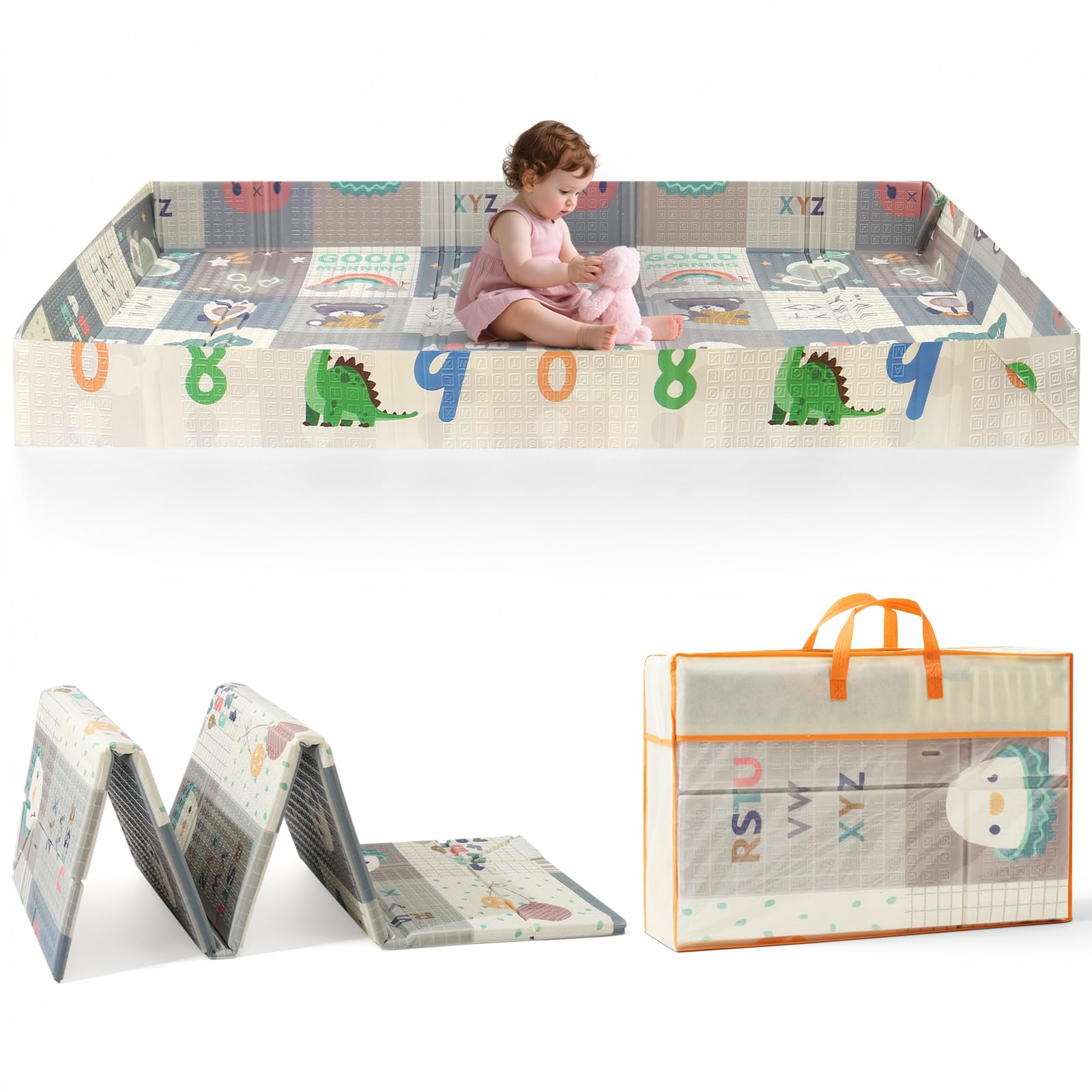Hibtn Baby Play Mat for Floor, Waterproof and Soft Padded Play Matt for Crawling, Toddlers Double-Sided Mat
