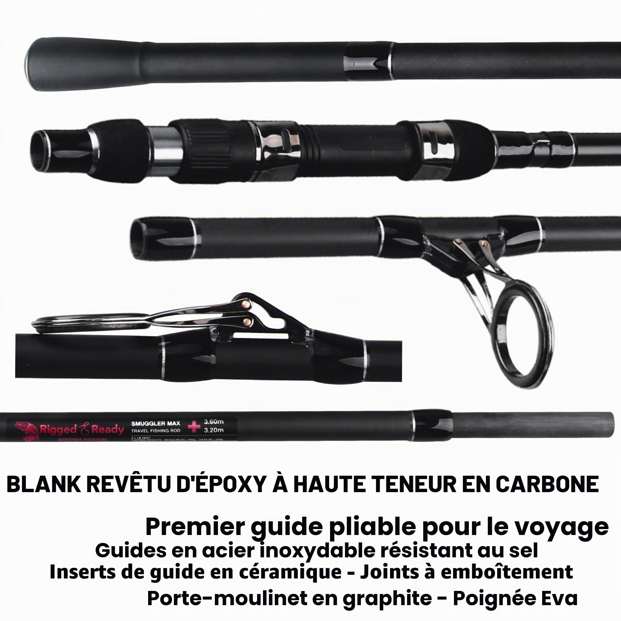 Rigged and Ready S Max. Big Fish Powerful Predator Surf Travel Fishing Rod + 2 Tips Hi-Carbon 360cm+320cm 11’ 10”+10’ 6” Rod Options Compact Rod 59cm Case 66cm. Cast W 100+170g