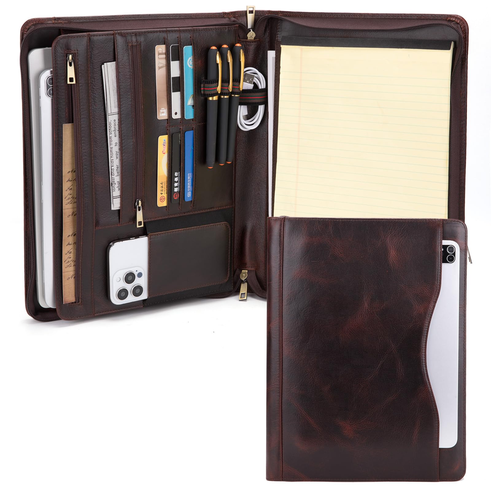 Geslun Leather Portfolio for 8.5 x 11" Legal Pad, with Front Pocket