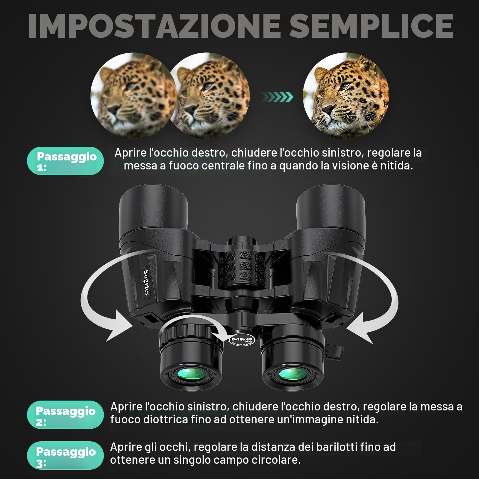 Binocolo con zoom 6-16x40 per adulti, binocolo militare ad alta potenza per bird watching, viaggi, caccia, concerti con ampia vista, BAK4, obiettivo FMC, visione chiara in condizioni di scarsa