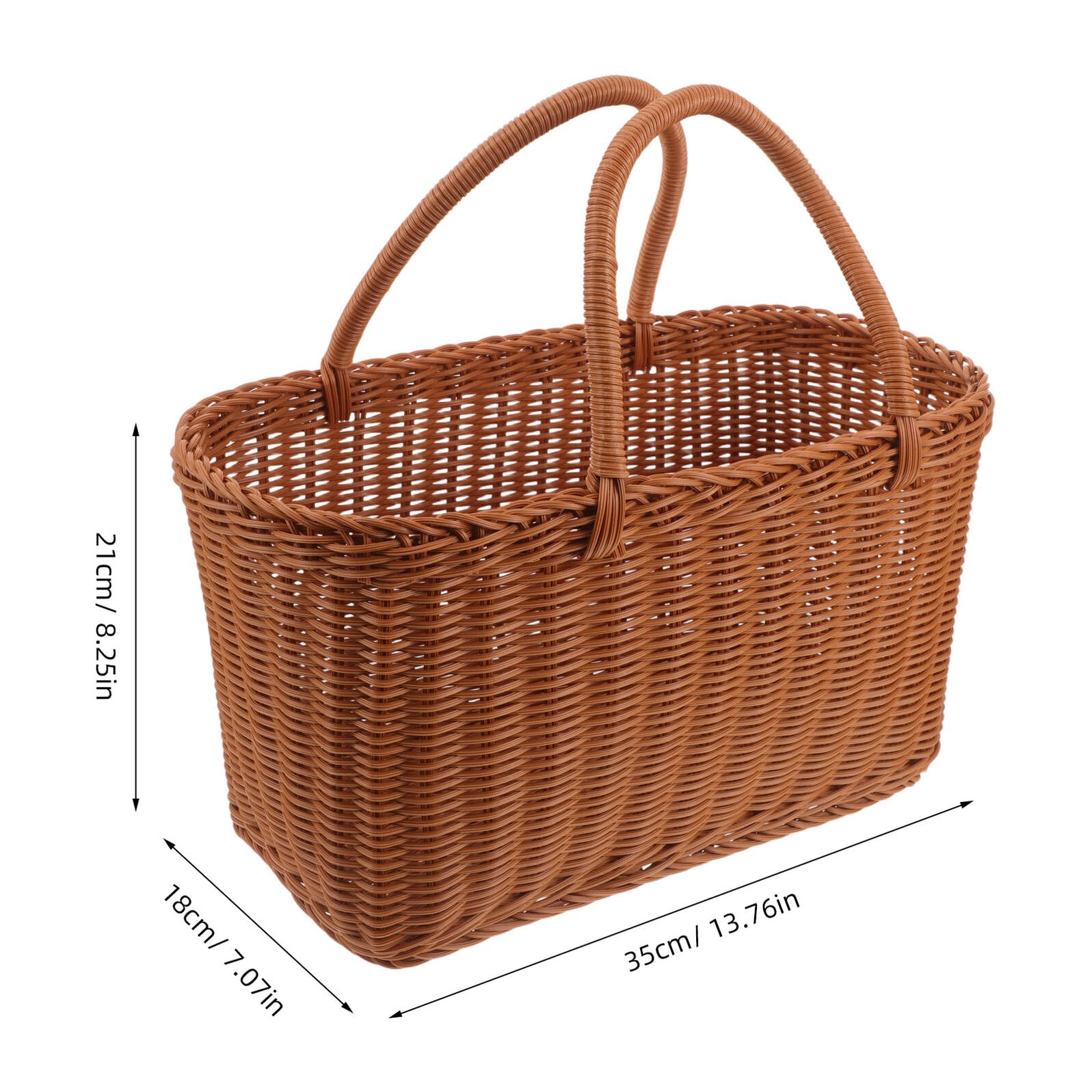 Panier Tissé Imitation Rotin Léger et Solide Cabas Paille pour Cueillette Rangement Légumes et Fruits Panier de Pique- Campagne Pratique et Portable