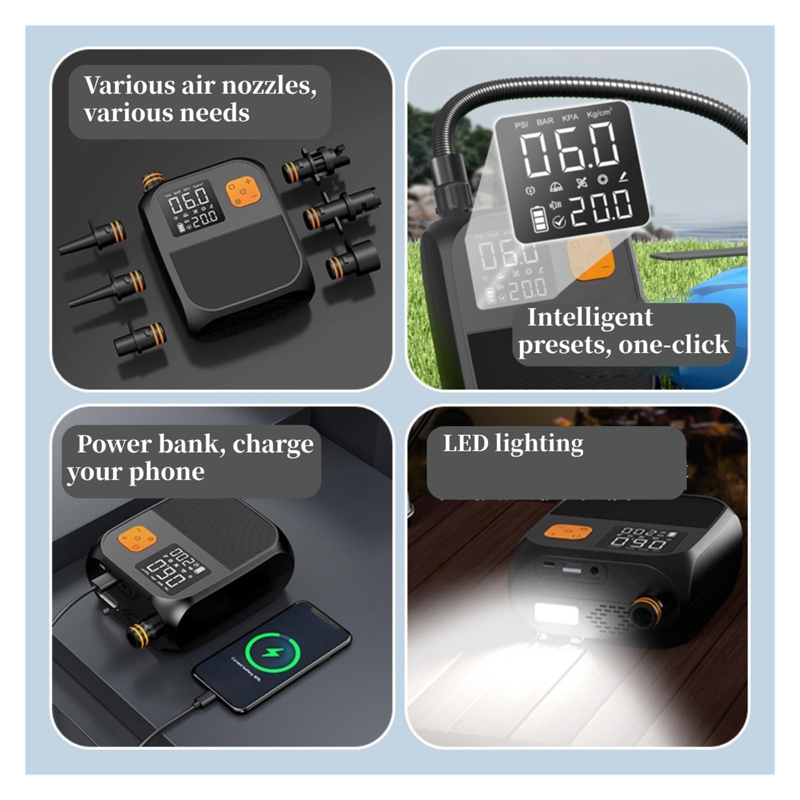 Bomba de Aire para Coche, Bomba Eléctrica For Sup De 25 PSI con Luz LED For Tablas De Paddle Surf Inflables Y Tiendas De Campaña. para Motos, Bicicletas, balones e inflables