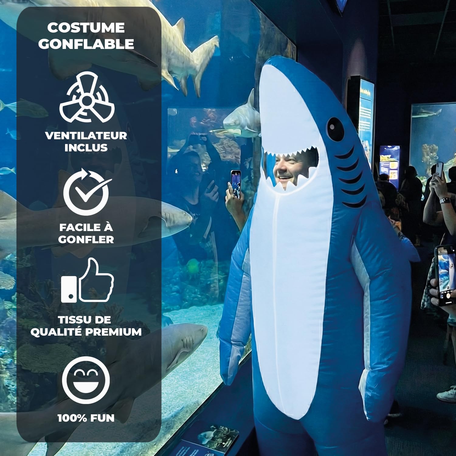 AirSuit® Déguisement Gonflable Requin | Costume Insolite taille Adulte 160 à 190cm | Qualité Premium | En Polyester | Système de Gonflage Inclus | OriginalCup®