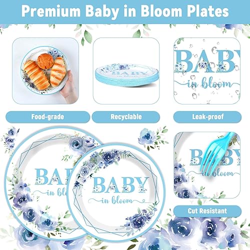 Miniatura 31 de 96 piezas de suministros de fiesta de cumpleaños florales de cumpleaños, platos de papel, servilletas, flores de oro rosa, decoraciones de fiesta