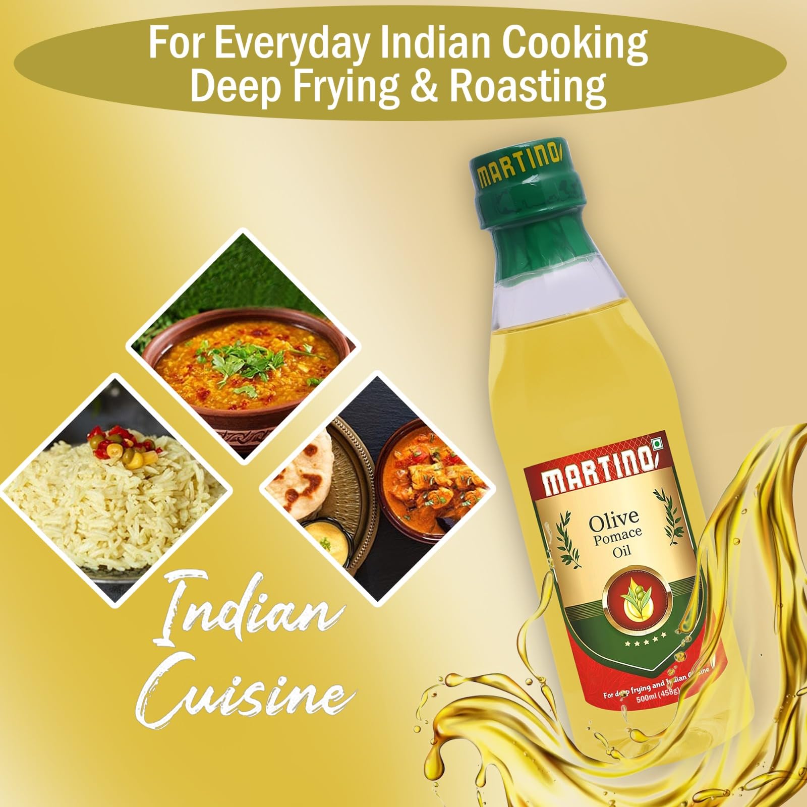 Martino olive oil 500ml Pomace Oil, Ideal for Deep Frying, Roasting & Sautéing Rich Neutral Flavour & High Smoke Point Versatile Edible Cooking Oil for Indian Cuisine 1