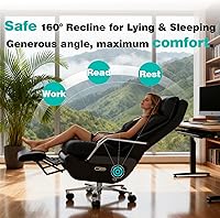 Vista 5 de Silla de oficina reclinable ejecutiva con doble motor con reposapiés, reclinable eléctrico con un solo clic con masaje y soporte de almohada, silla