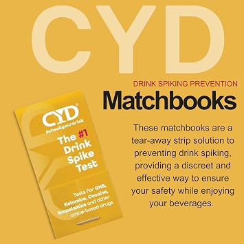 Check Your Drink Matchbook. Avoid Drink Spiking. Detect GHB or KETA Using The Personal Test Strips. - Each Match Book Contains 8 Tear-Away Test Strips