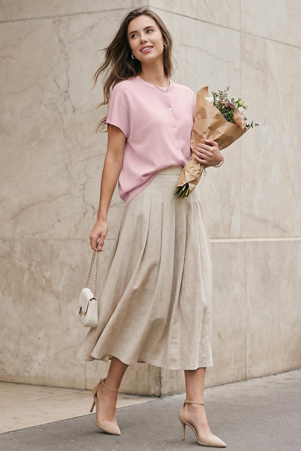 Arach&Cloz Women's Wool Blend Lightweight Cardigan Short Sleeve Summer Oversized Casual Sweaters Tops - Image 4