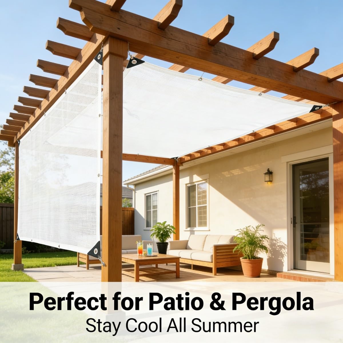 90% Schattierungsnetz Weiß 50% UV-Schutz 4x5 2x3 3x4m Schattiernetz Mit Ösen, Sonnensegel Sichtschutz Für Garten Balkon Terrasse Pergola Gewächshaus, Wind Und Sichtschutznetz(2x7.5m)