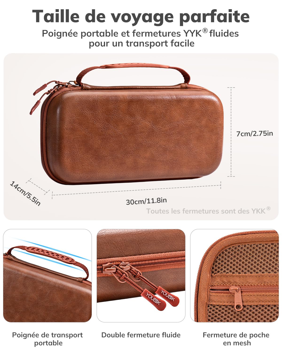 Younik Pochette Switch 2, Coque Rigide et Similicuir PU Étui Switch 2 avec 19 Emplacements pour Cartes de jeu et 2 Emplacements pour Cartes SD, Poche Filet Zippé (Marron)